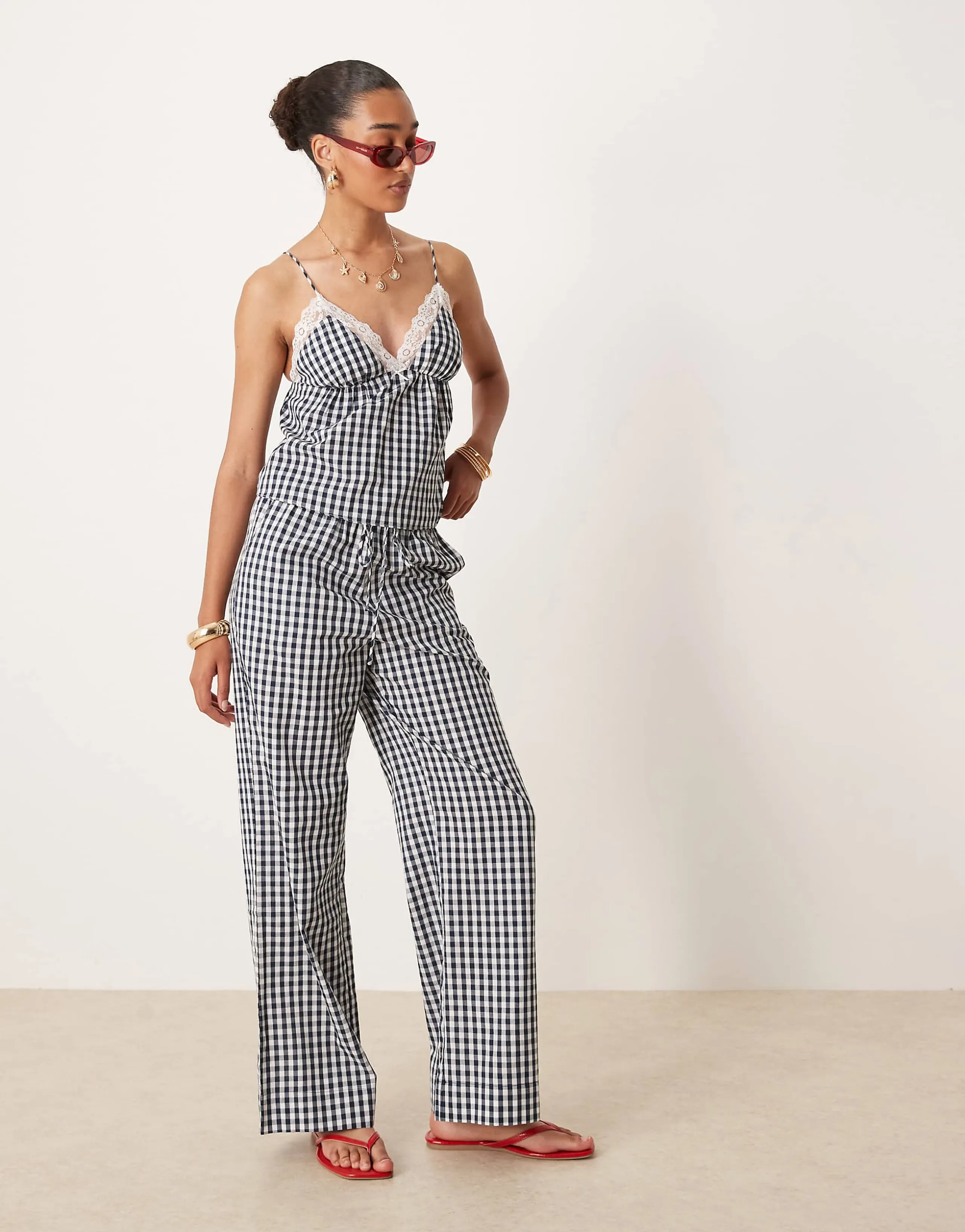Nia khonny gingham wide leg pants in navy
