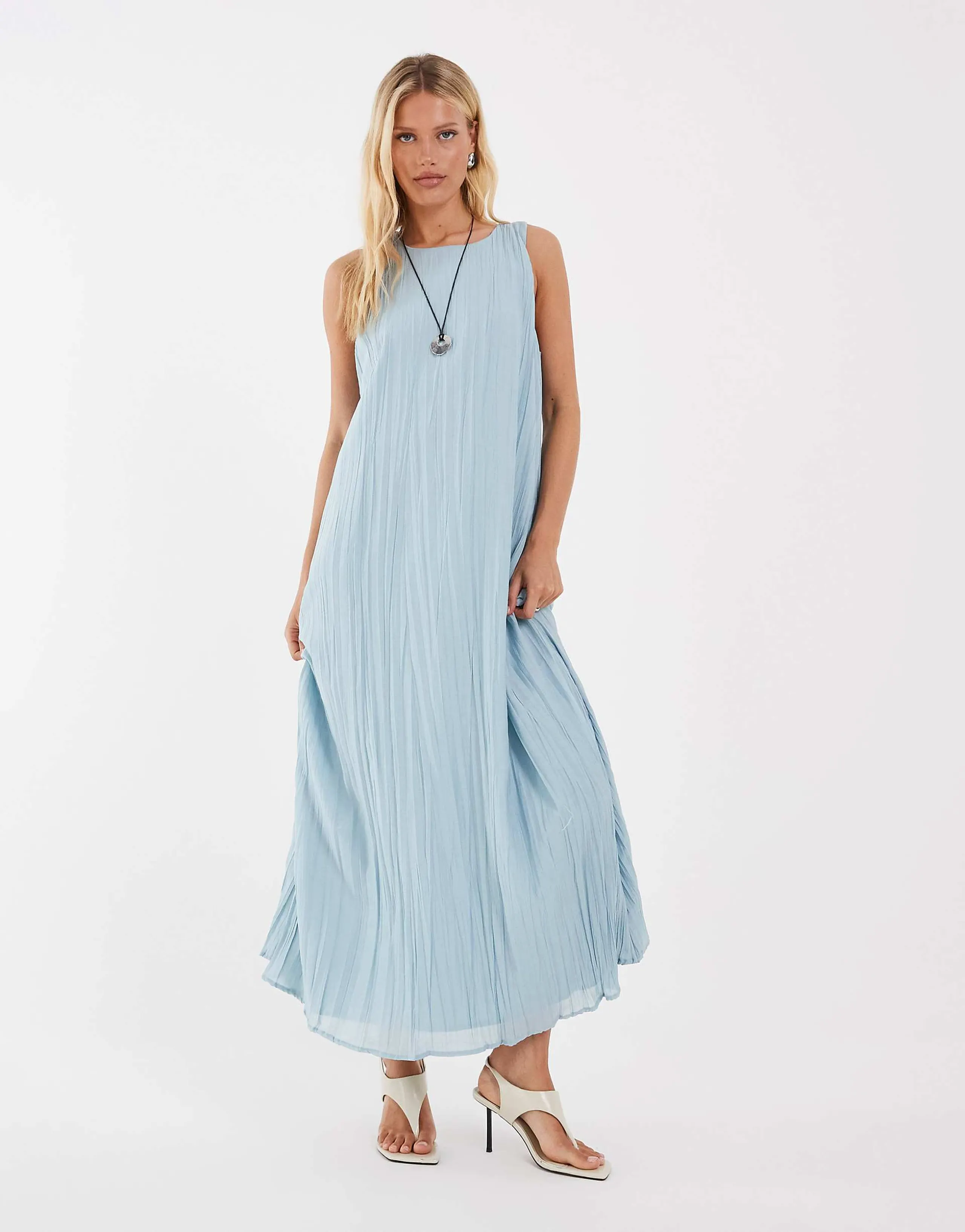 Object crinkle plisse sleeveless trapeze maxi dress in sky blue