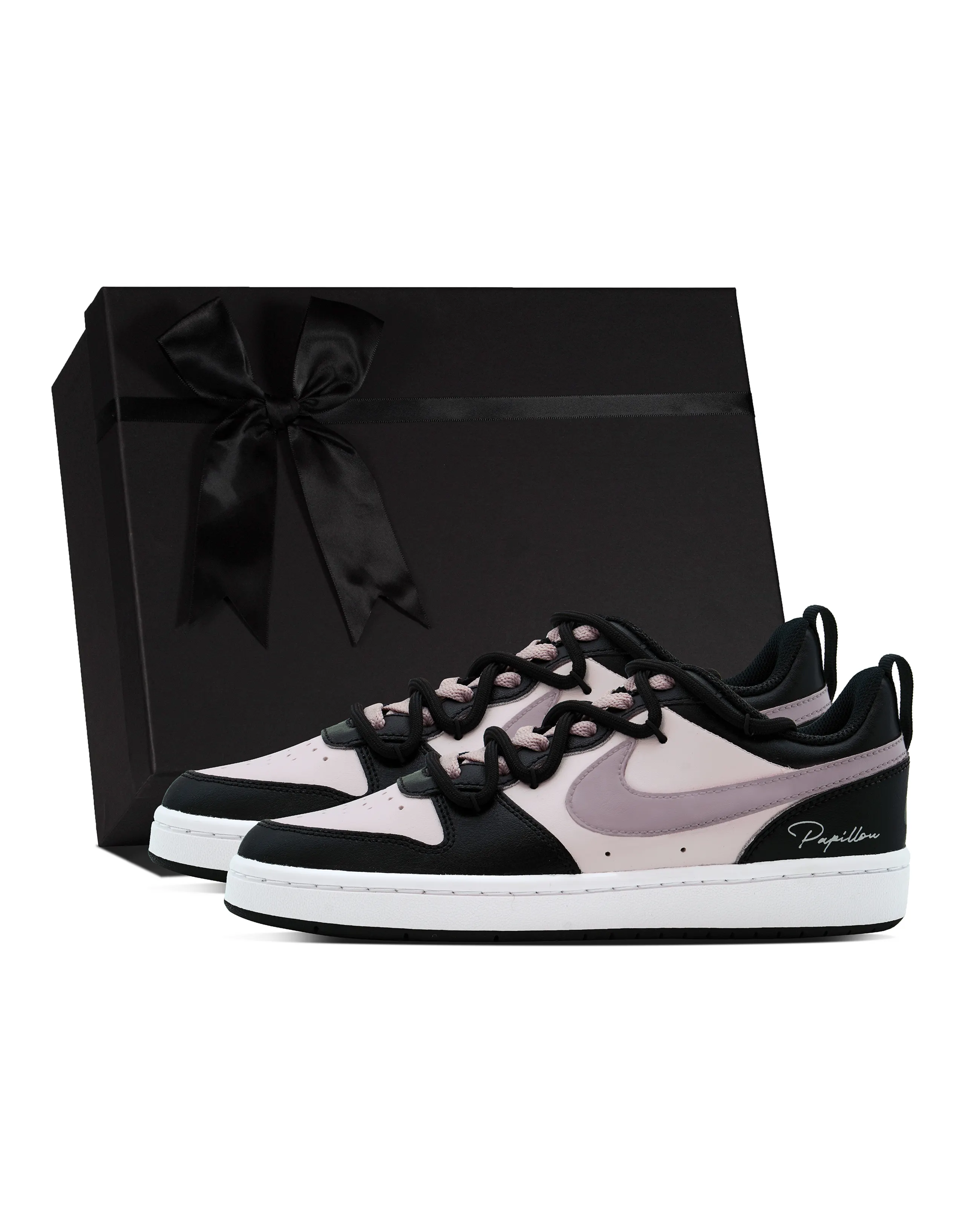 Nike Court Borough DEER Black Raspberry Anti-Slip Wear-Resistant Low-Top Skateboard Shoes GS Black Pink