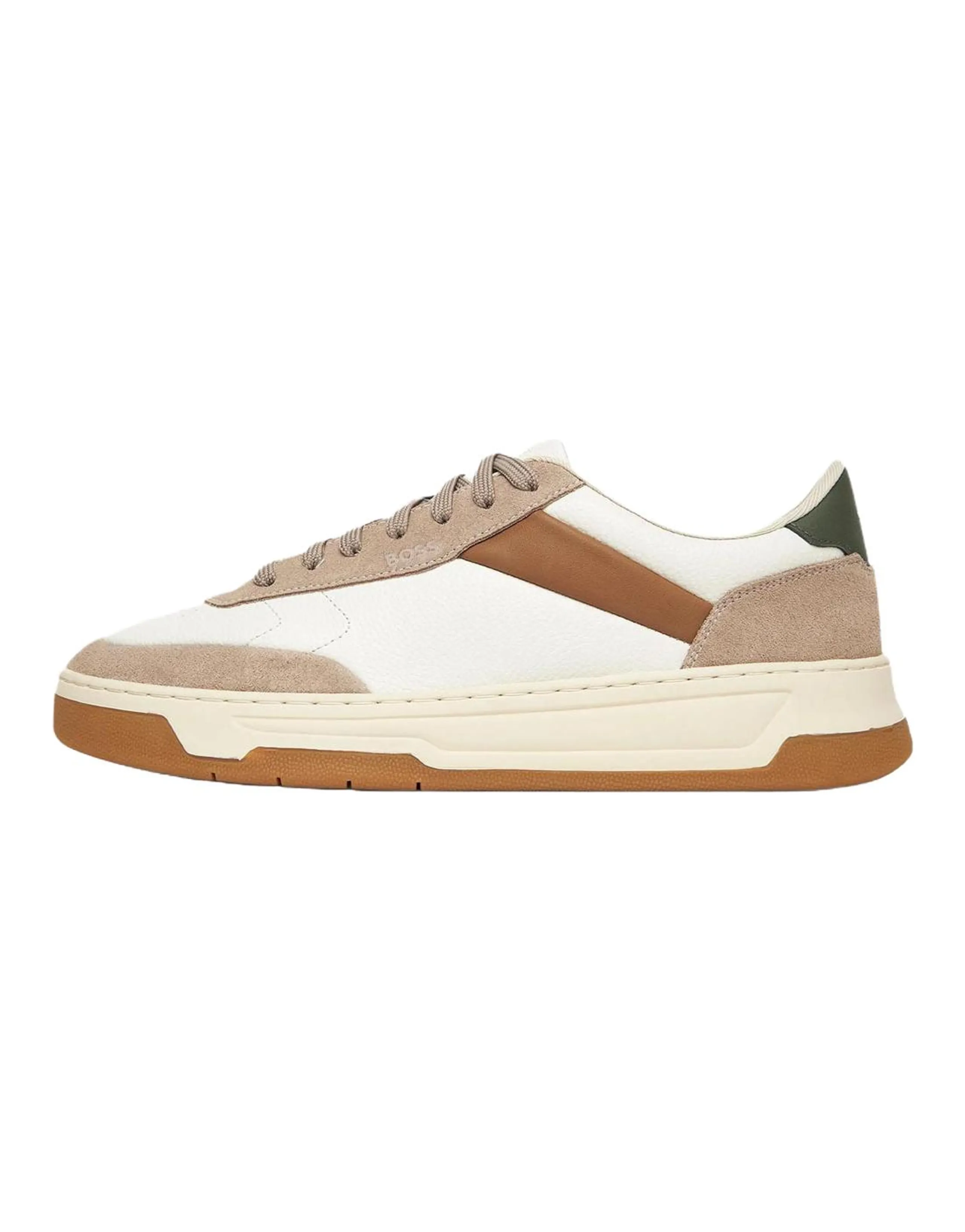 HUGO BOSS Baltimore Tenn Leather Round Toe Lace-Up Low-Top Sneakers Men's Beige