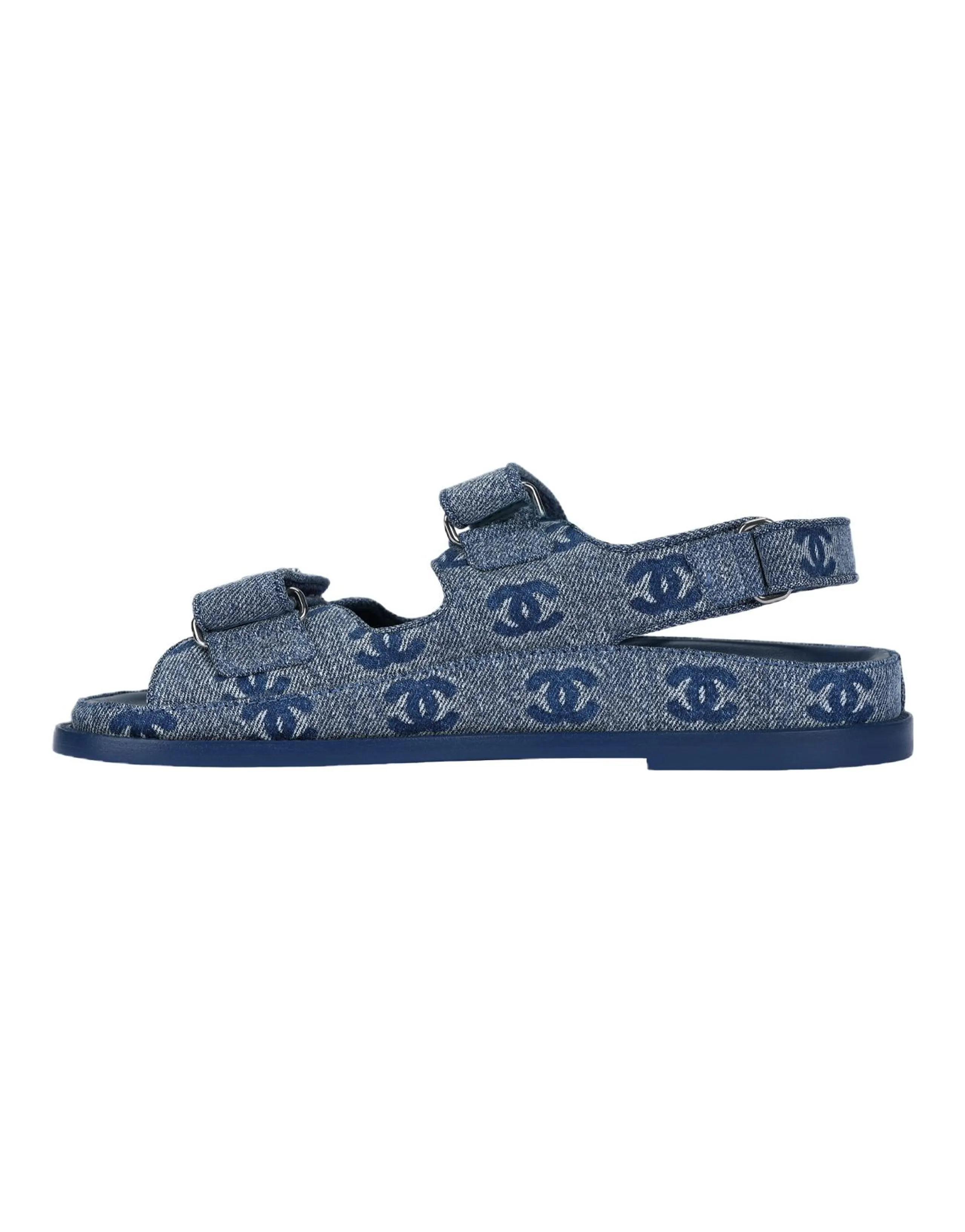 CHANEL 25S Round Toe Flat Sandals Women's Blue