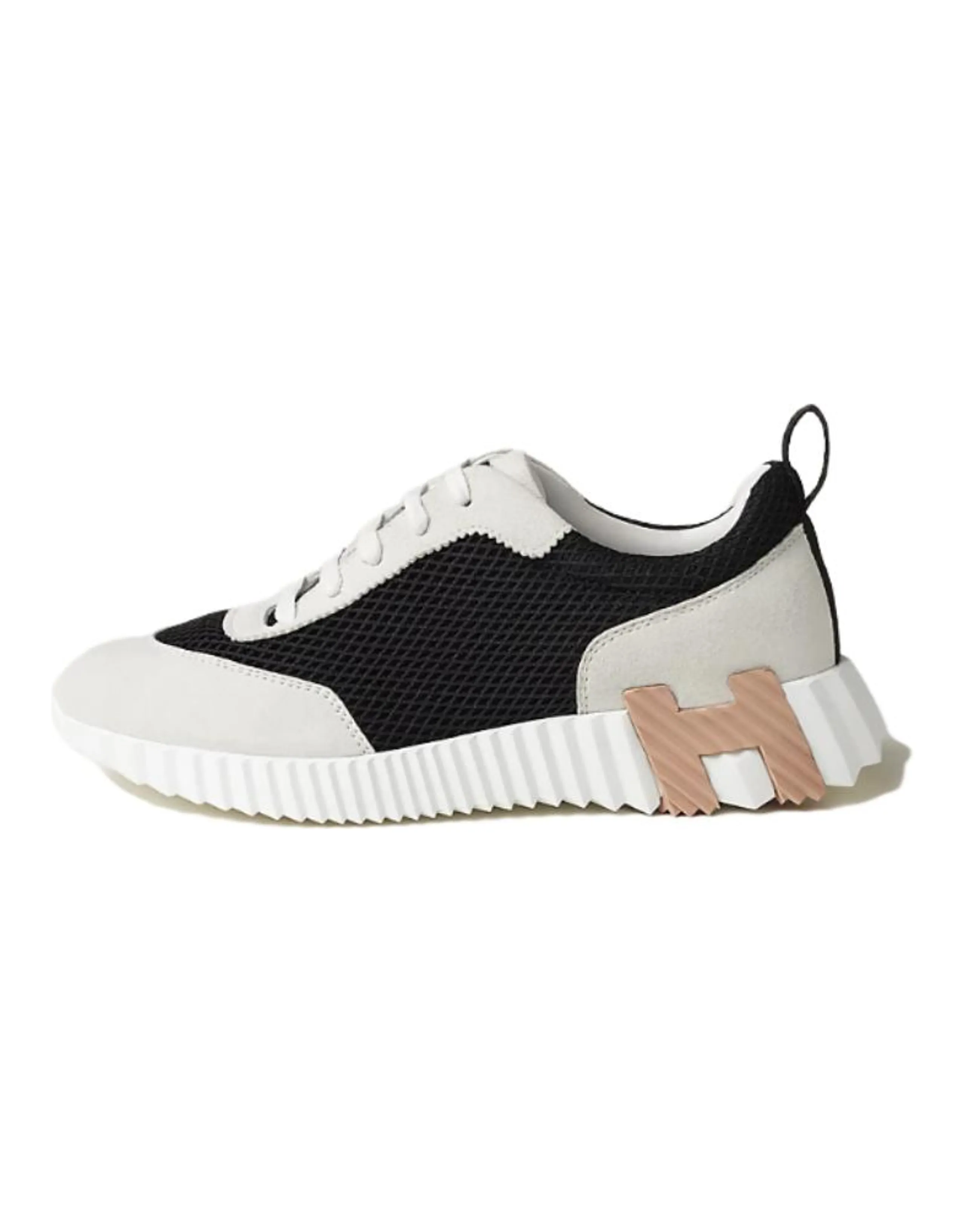 HERMES Bouncing Low-Top Casual Shoes Women's Black White