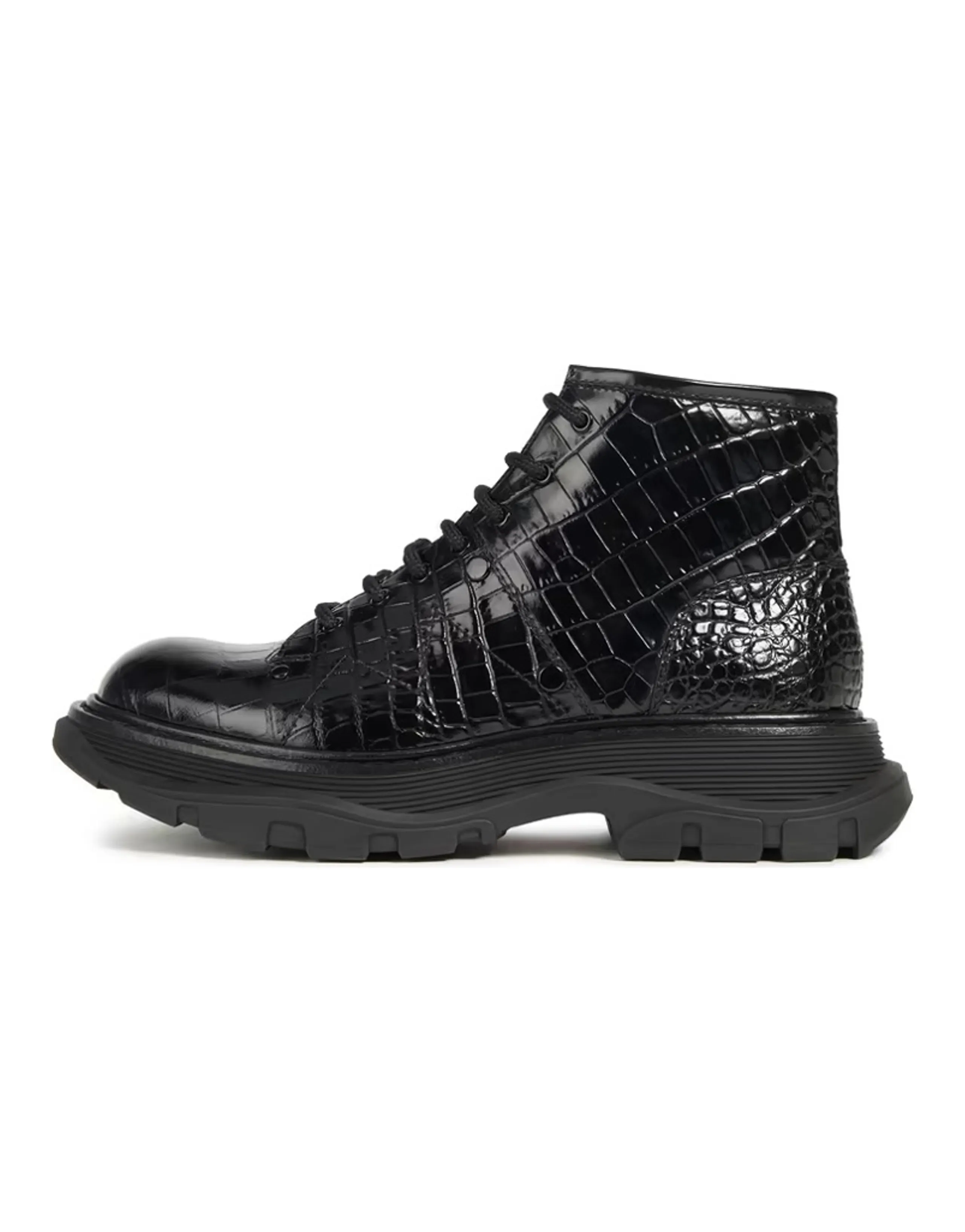 Alexander McQueen Crocodile Effect Hybrid Boots 'Black' Women's
