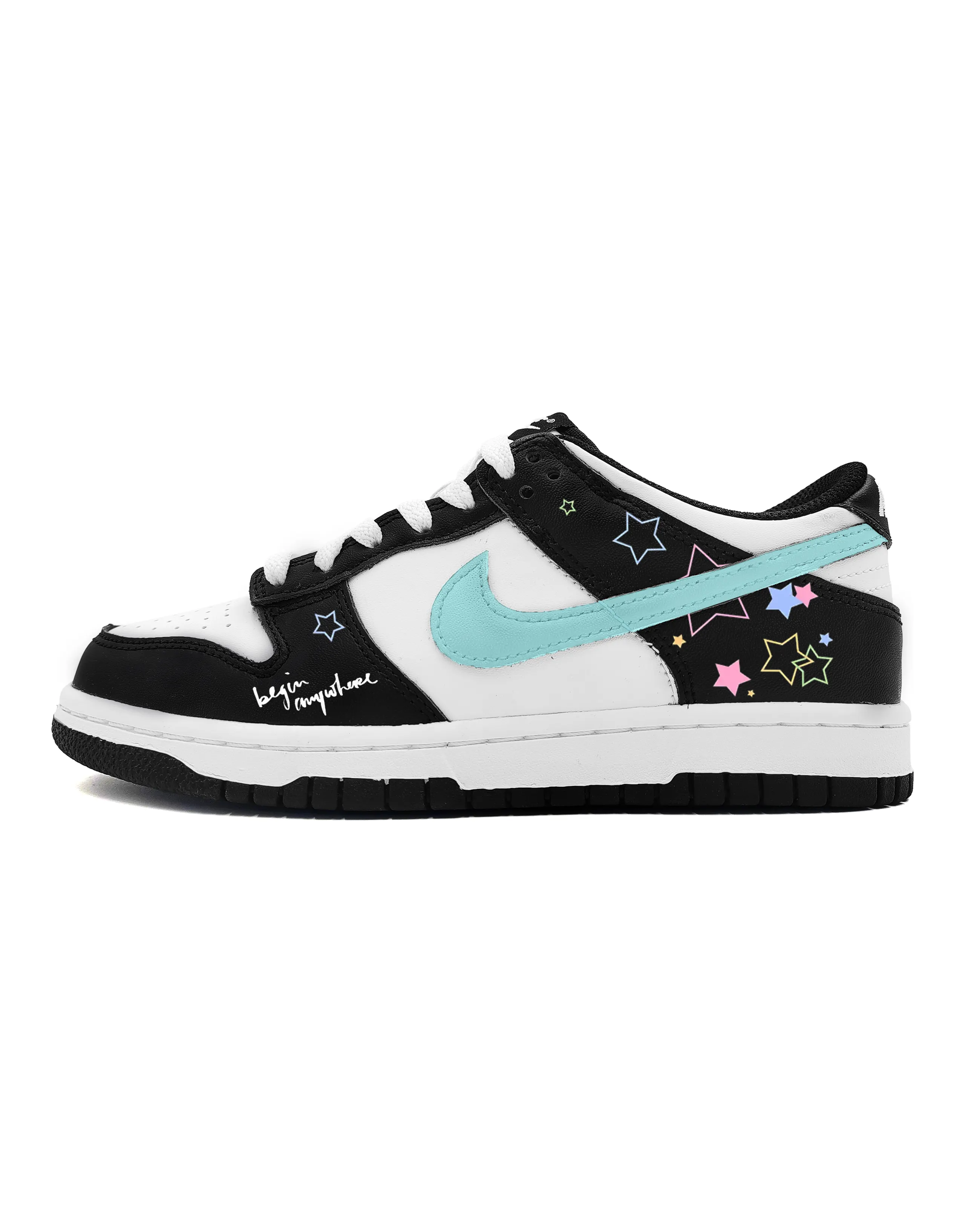 Custom Sneakers Nike Dunk Starry Words Leather Versatile Fresh Cushioning Low-Top Skate Shoes Women's Black/White
