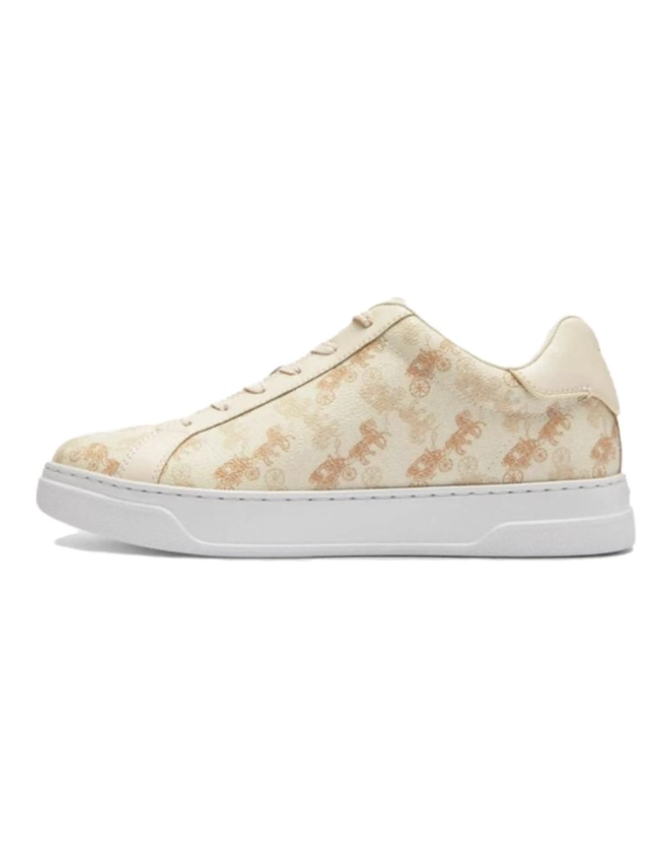 COACH Highline Round Toe Lace-Up Carriage Pattern Print Low-Top Skate Shoes Men's Beige