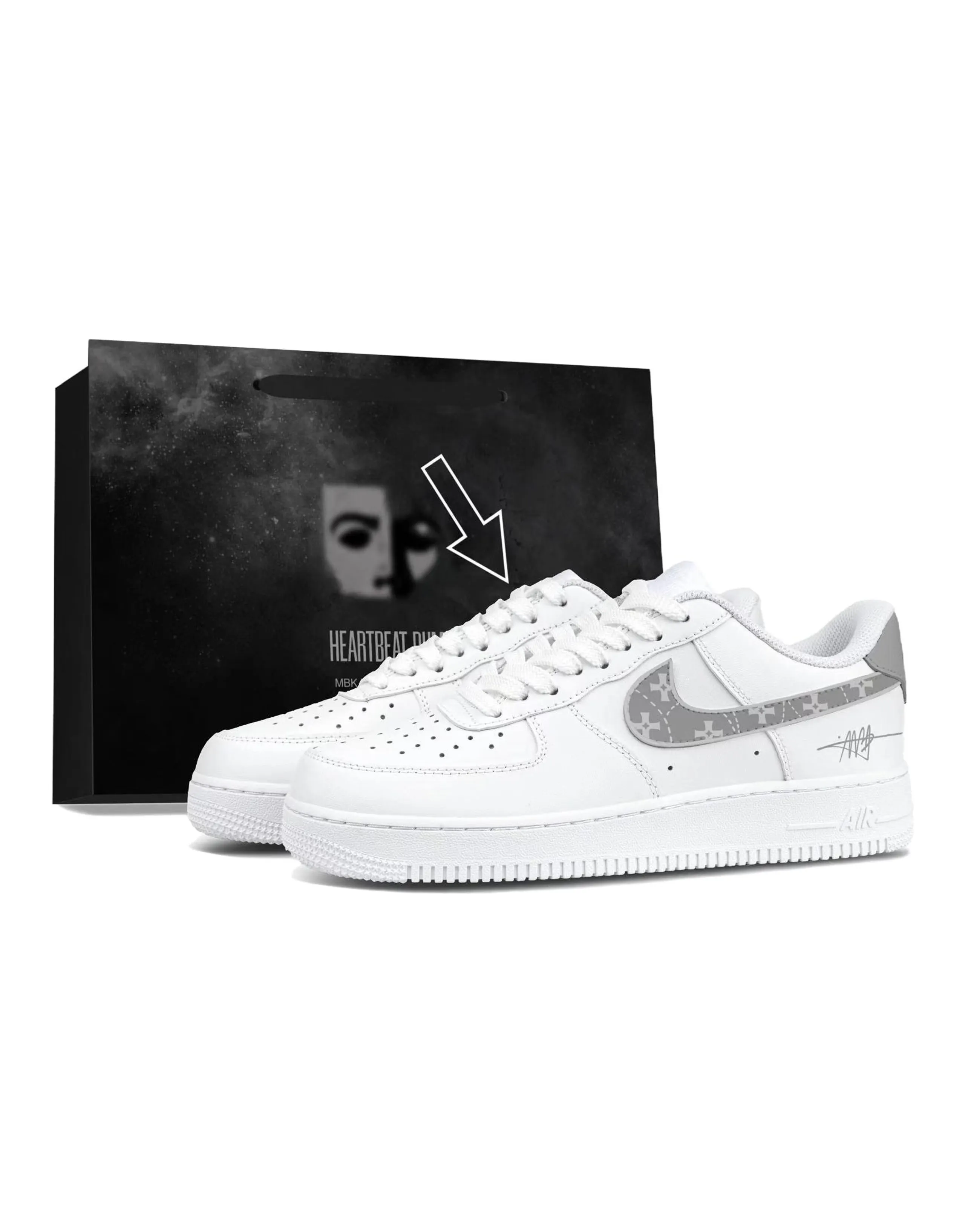 Custom SneakersNike Air Force 1 Style Collection Gift Bag Custom British Style High-End Niche Comfortable Versatile Artist Edition Gift Cushioning Breathable Support Low-Top Skate Shoes Men's White