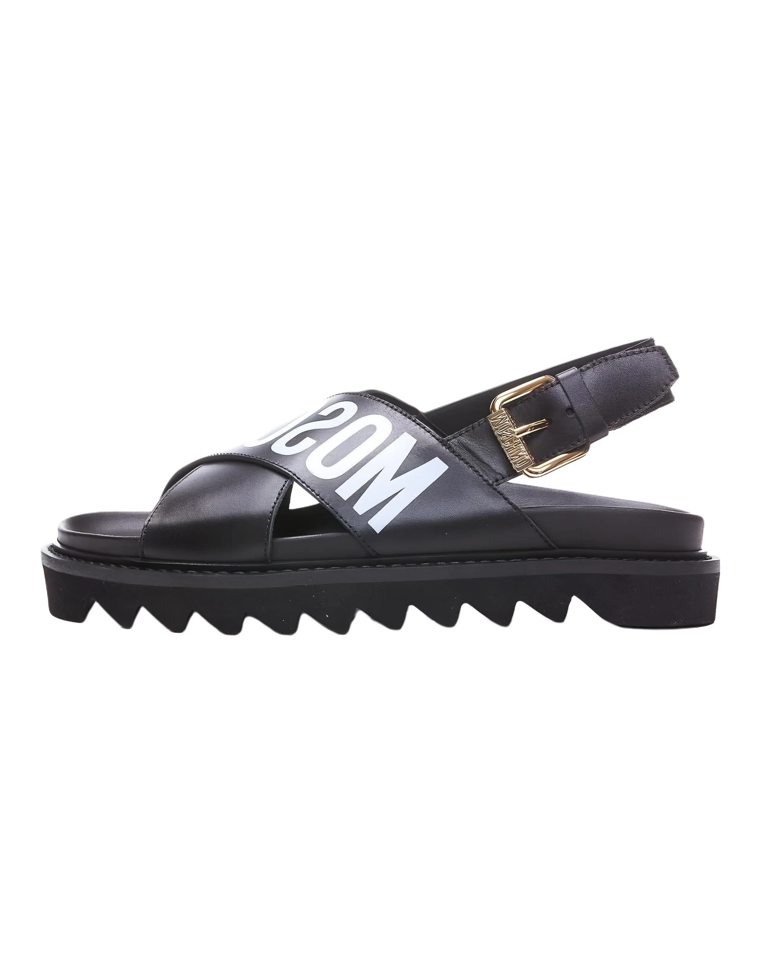 MOSCHINO Leather Platform Buckle Strap Sandals Women's Black