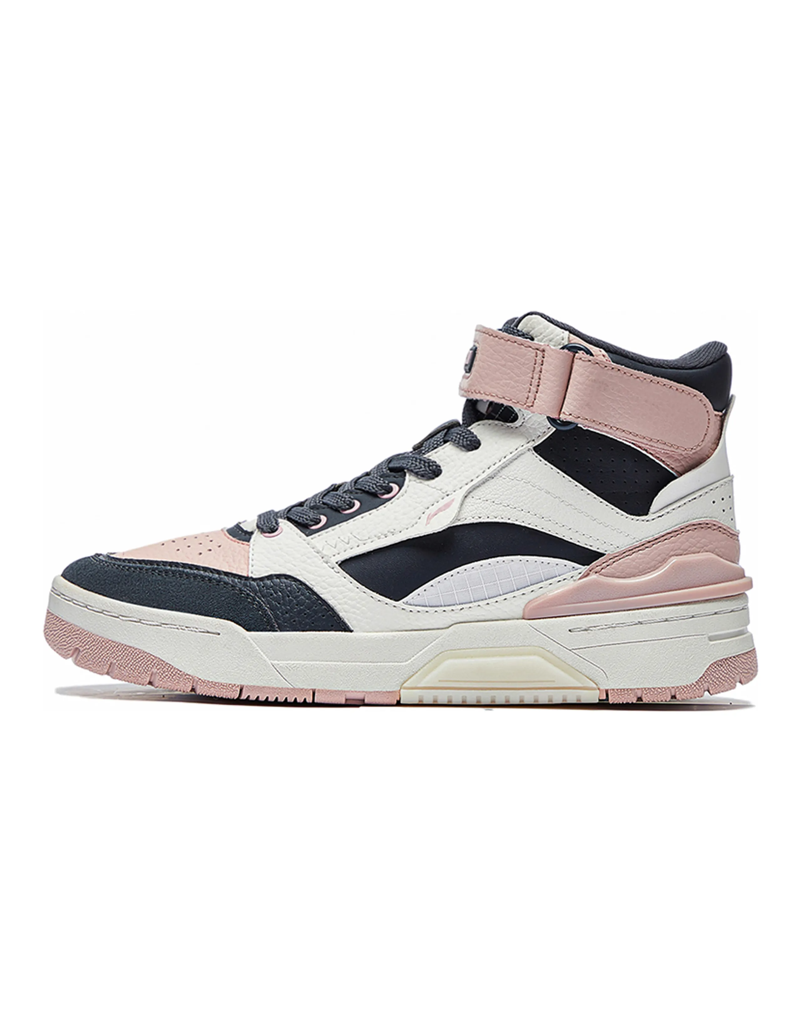 LINING RSR 101 Vintage Basketball Shoes Women's High-Top Light Blush/Ebony Black/Mist White