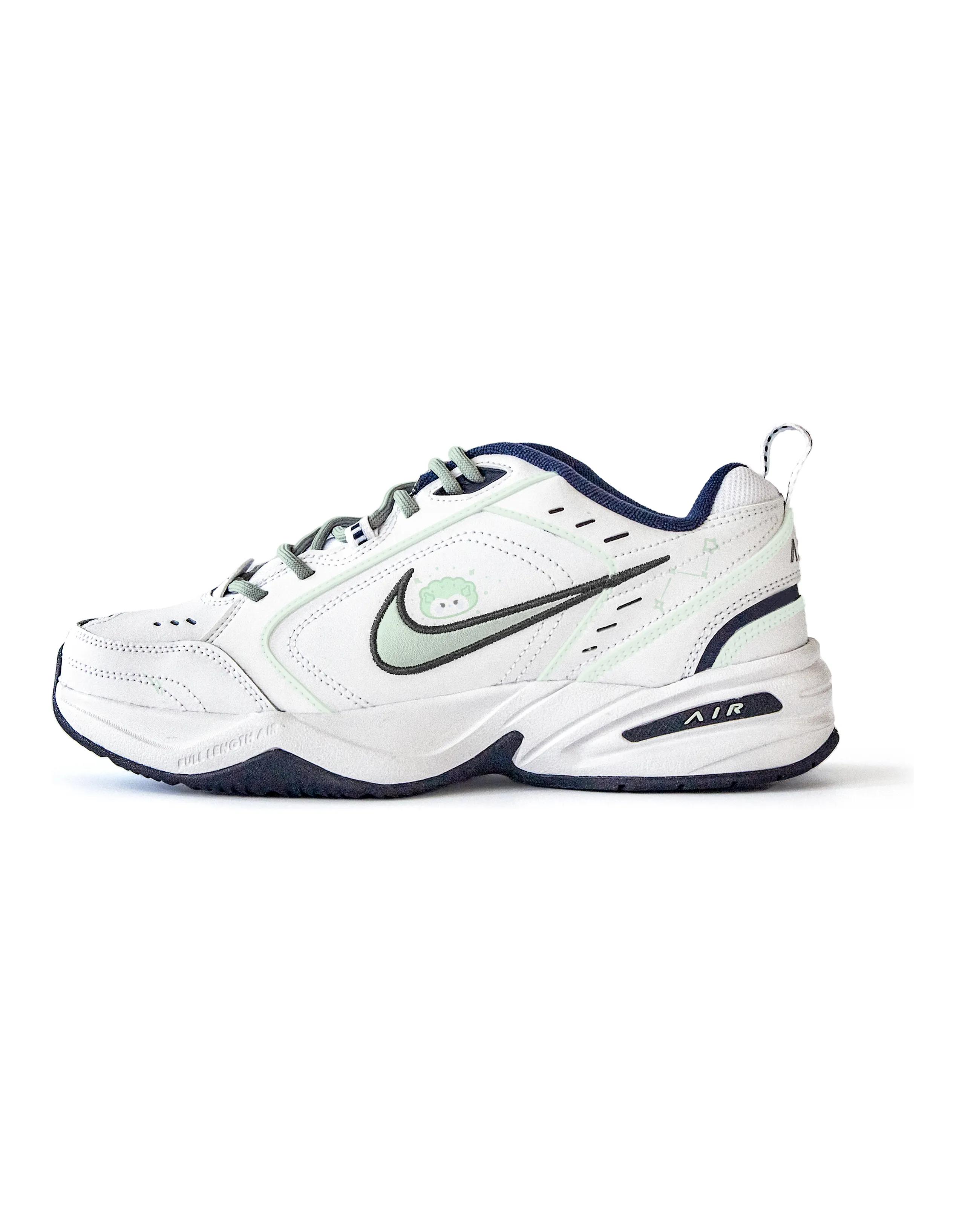 Custom Nike Air Monarch 4 'Amber' Low-Top Chunky Sneakers Unisex White Green