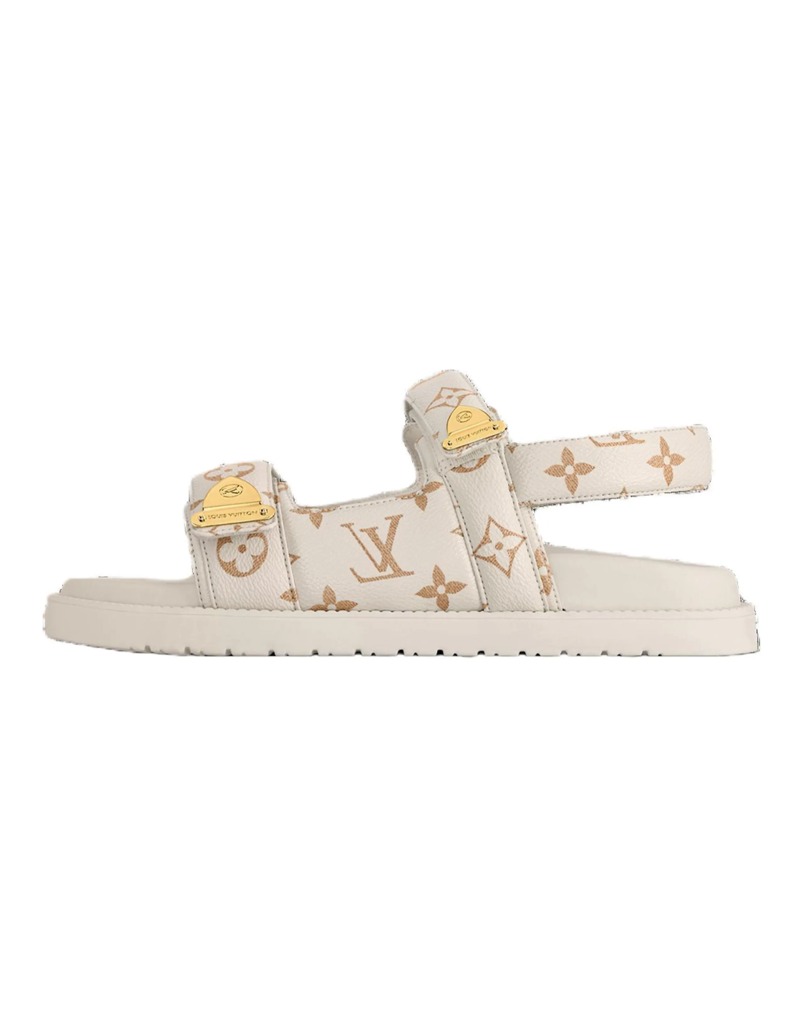 LOUIS VUITTON LV Sunset Comfort Monogram Canvas Round Toe Metal Accent Slide Sandals Women's White