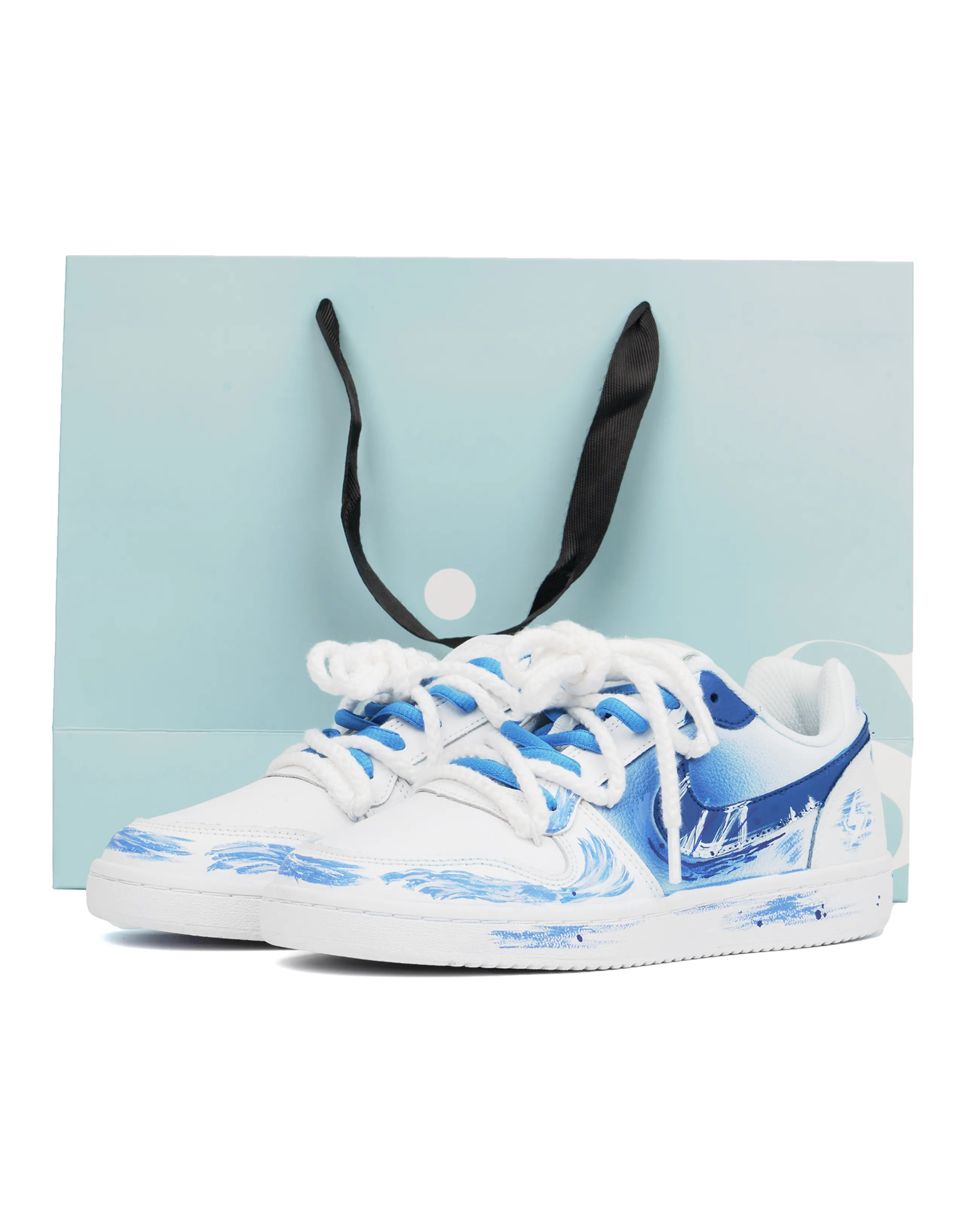Nike EBERNON Custom Sneakers Gift Box Comfortable Versatile Impact-Resistant Wear-Resistant Balanced Low-Top Skate Shoes Unisex White Blue