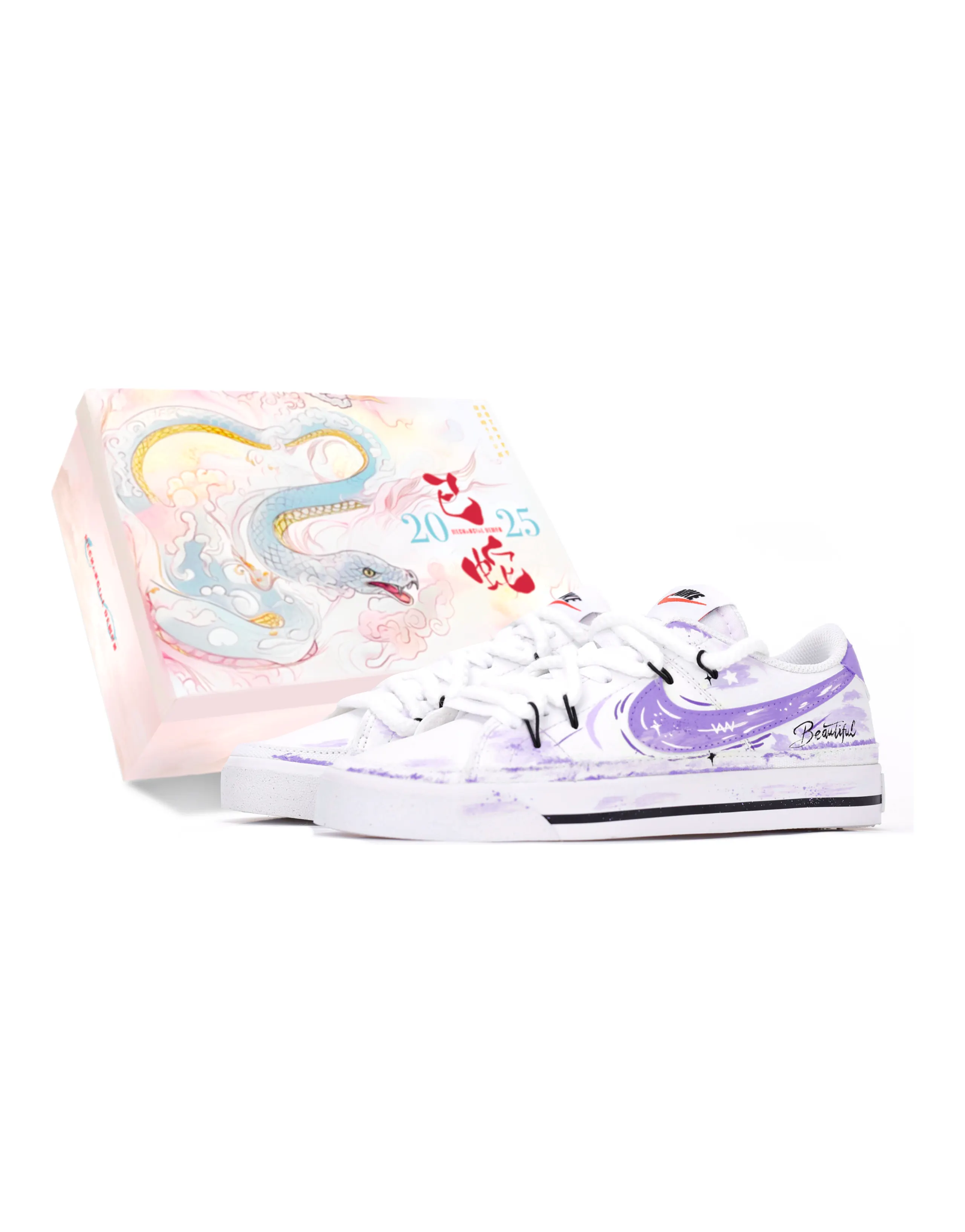 Custom Nike Court Legacy Low 'Mechanical Spirit' Sneakers Women's White Purple