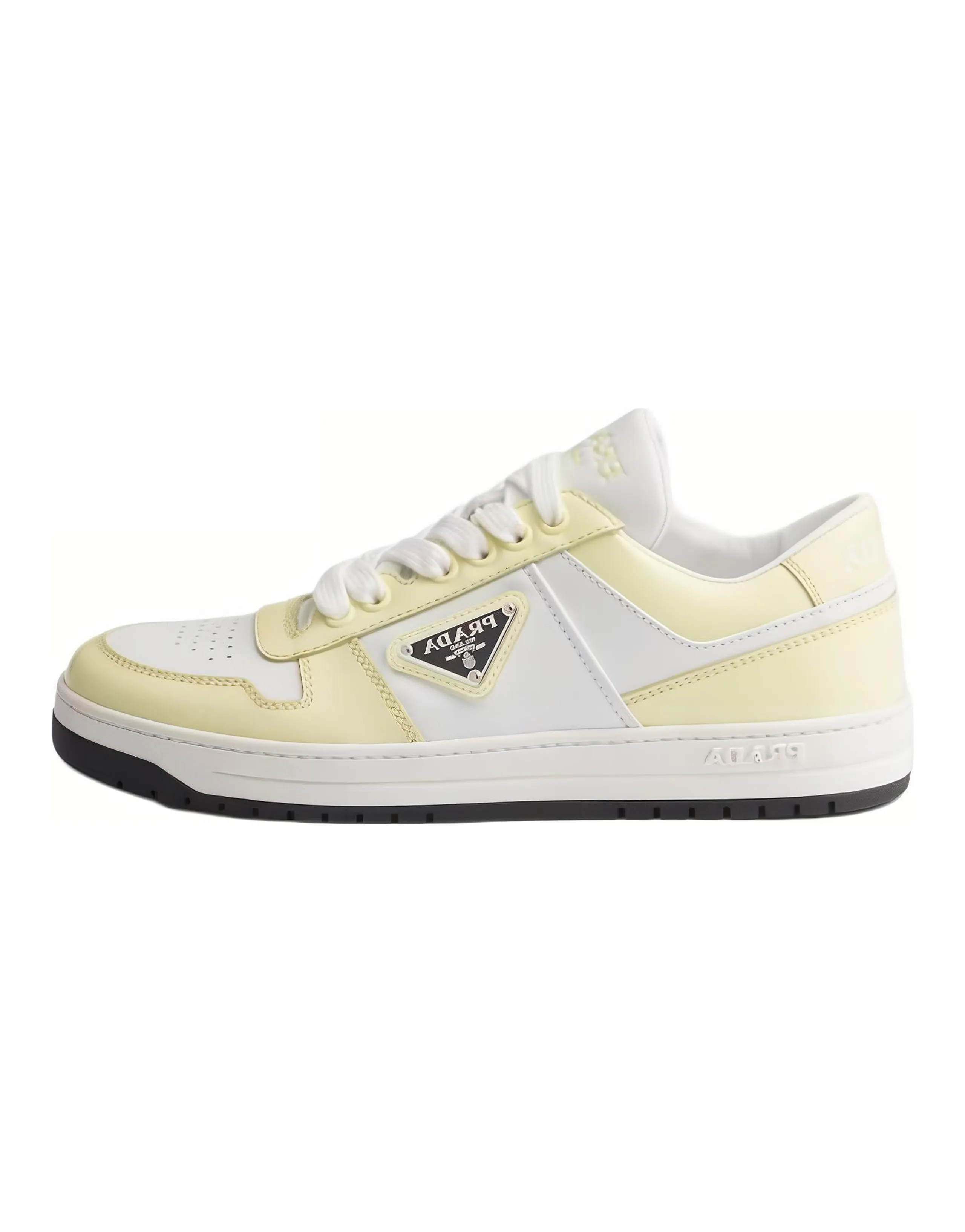 PRADA Downtown Leather Round-Toe Lace-Up Low-Top Sneakers Women's Yellow