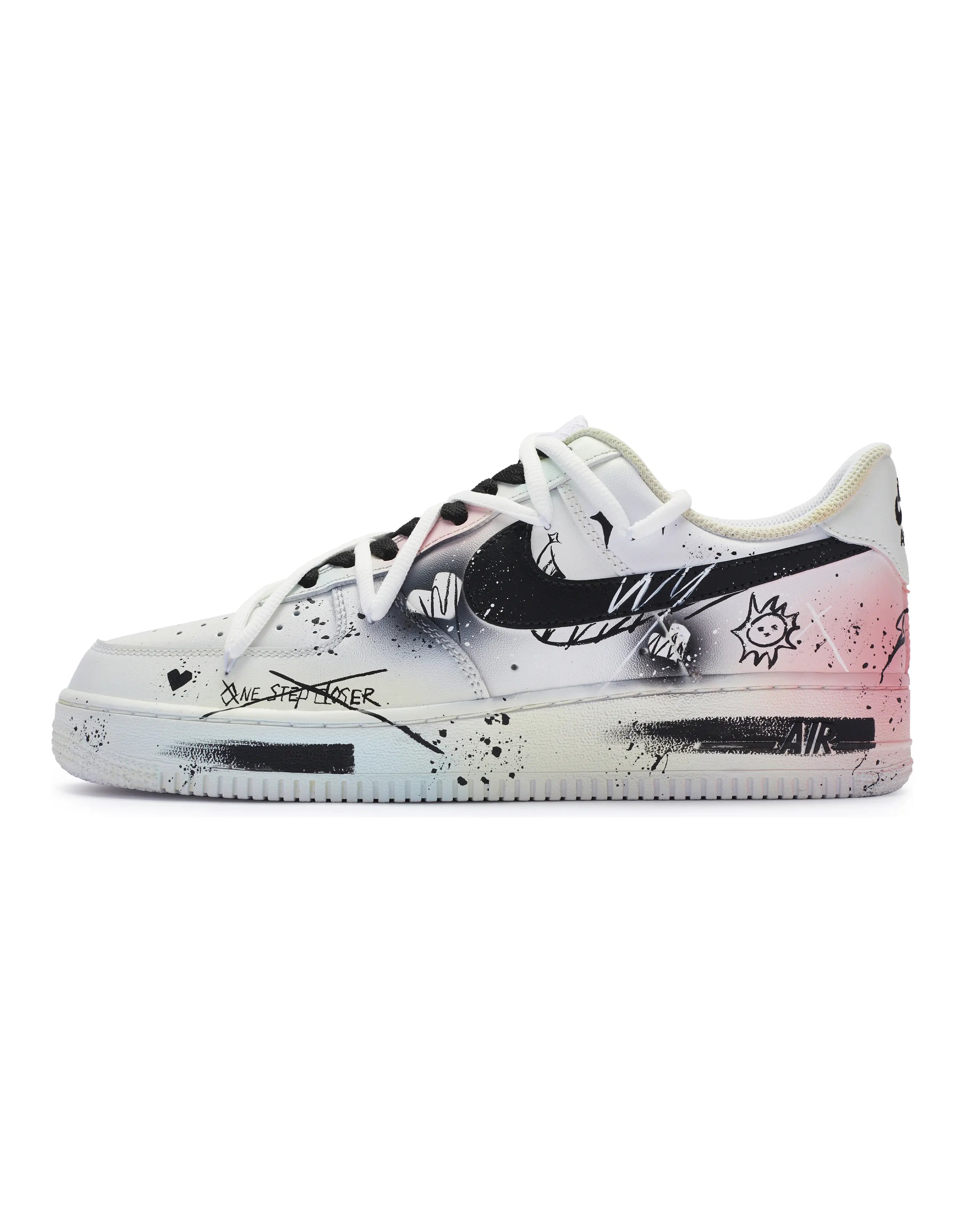 Nike Air Force 1 Low Top Skateboard Shoes Men's White Black Pink