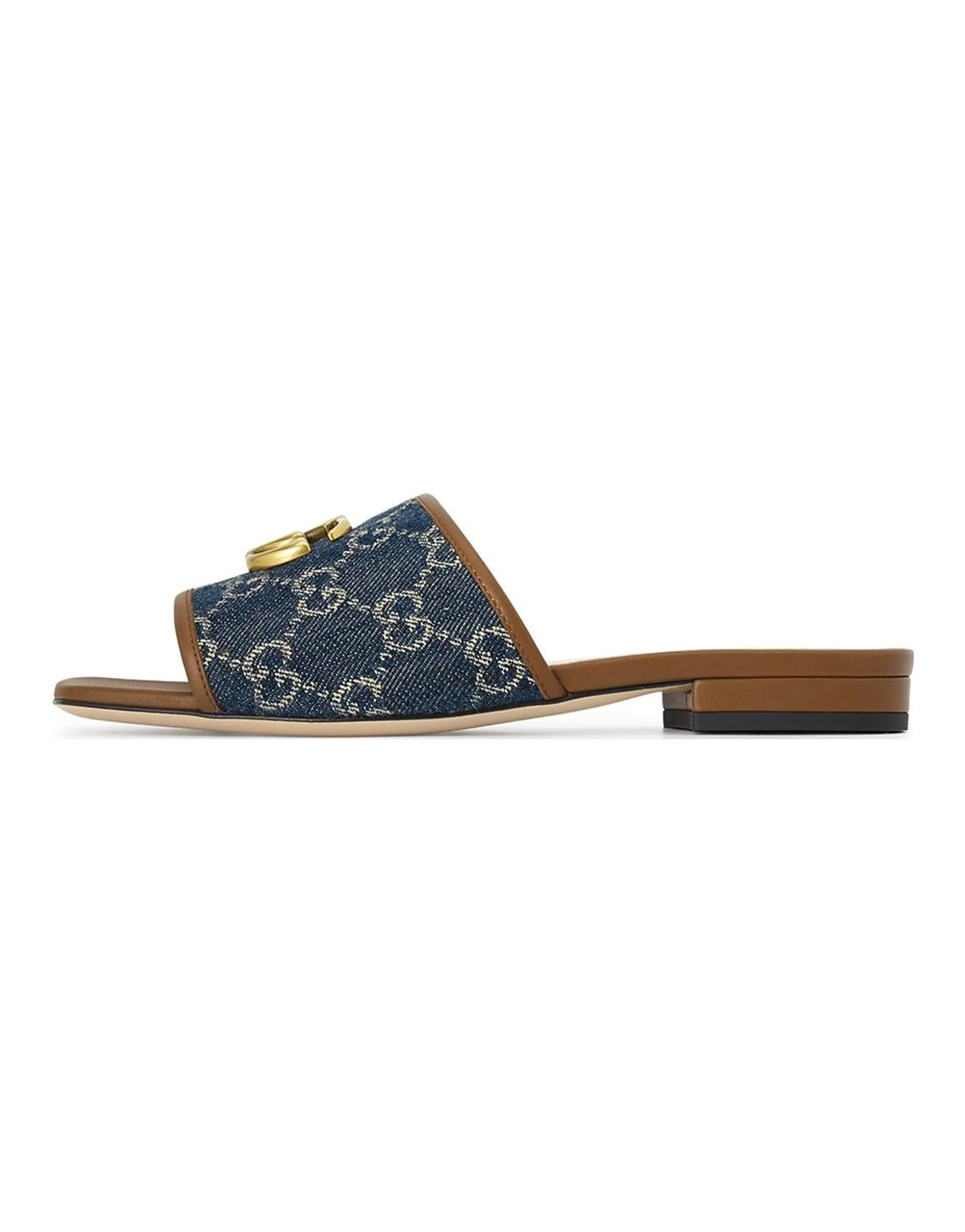 GUCCI Denim Gg Jacquard Slide Sandals Blue Women's