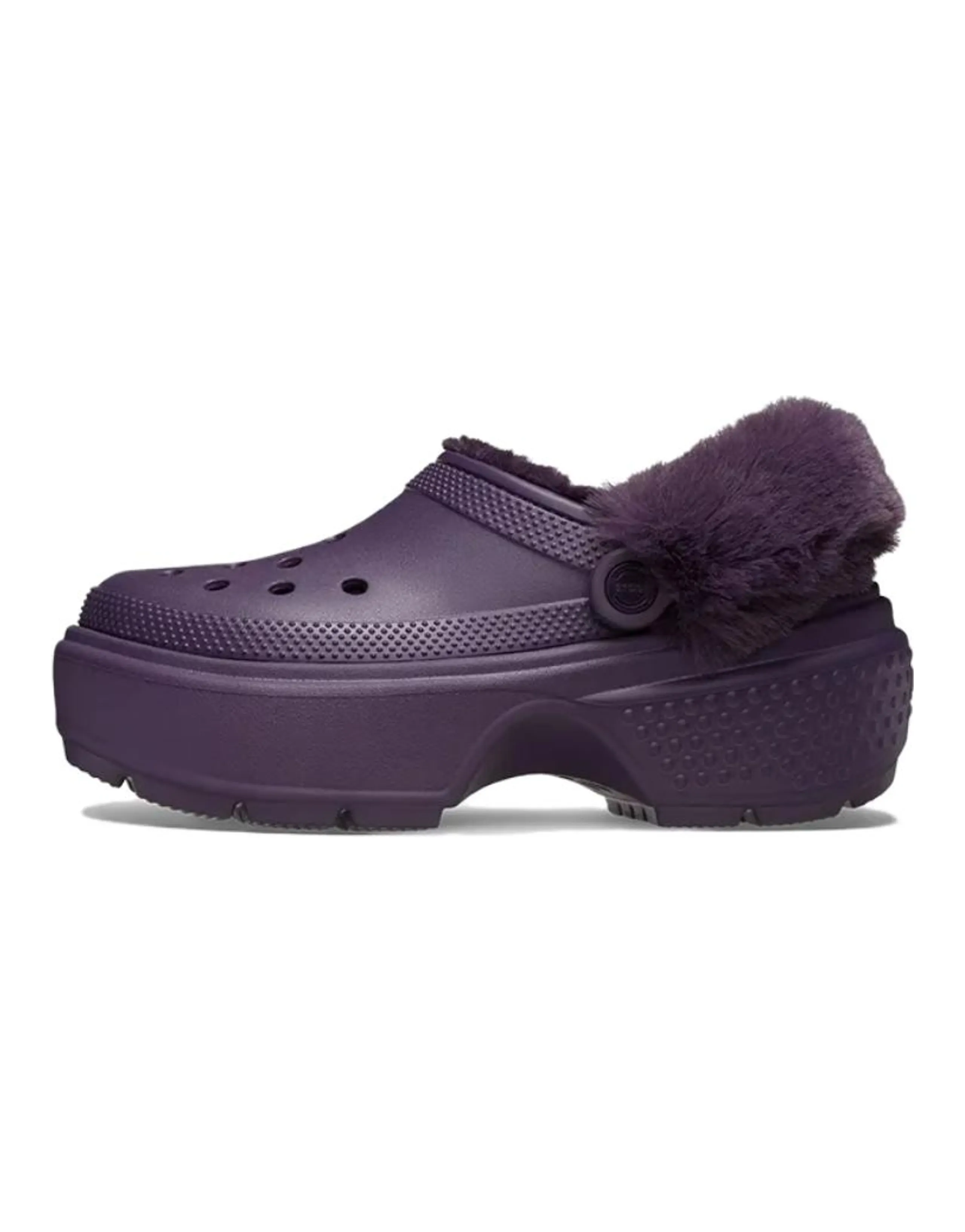 Crocs Stomp EVA Fashion Soft Warm Clogs Women's Deep Iris Purple Non-Removable Fur Part