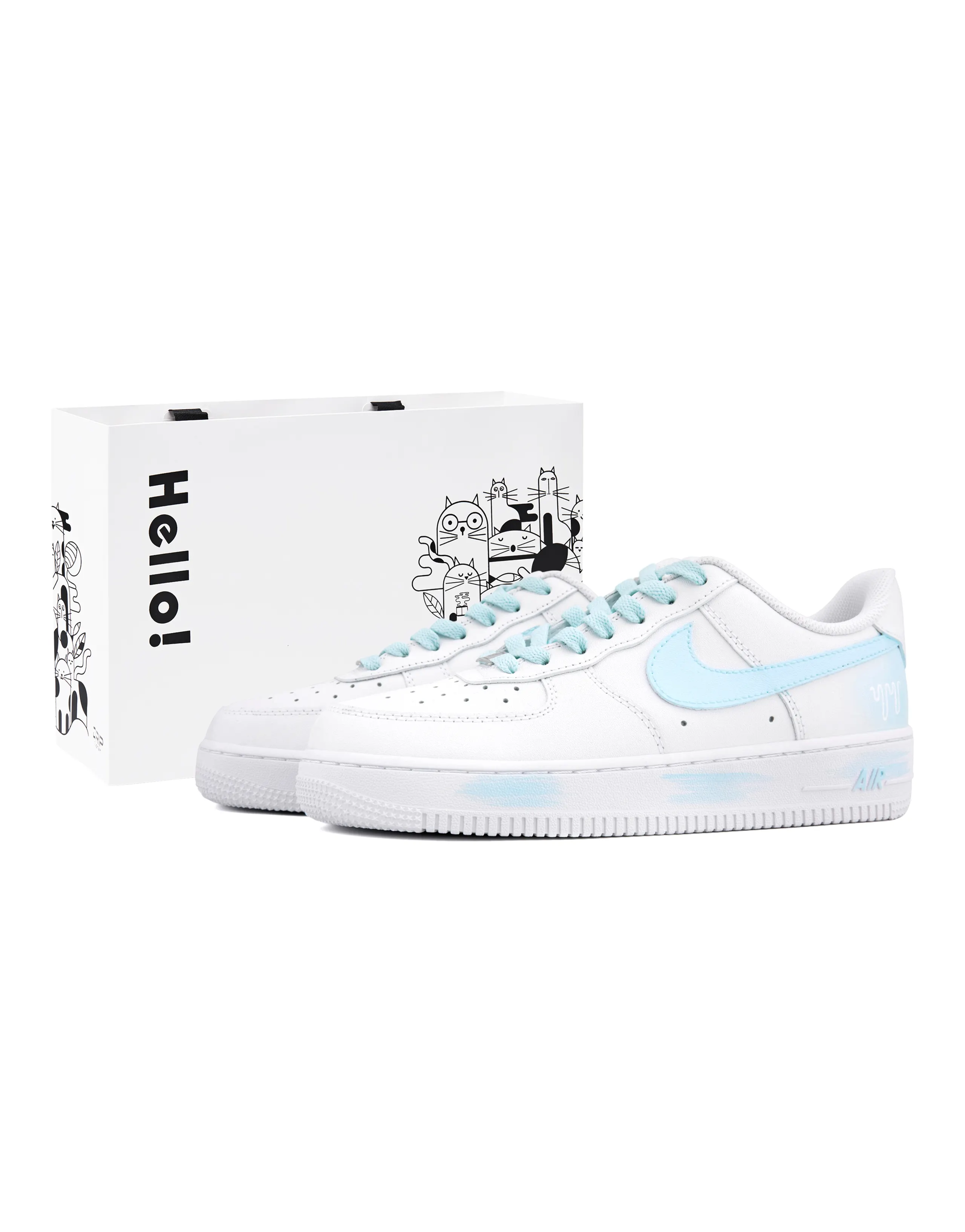 Custom Nike Air Force 1 Hand-Painted Wiping Effect Casual Versatile Wear-Resistant Low-Top Sneakers Unisex Blue White