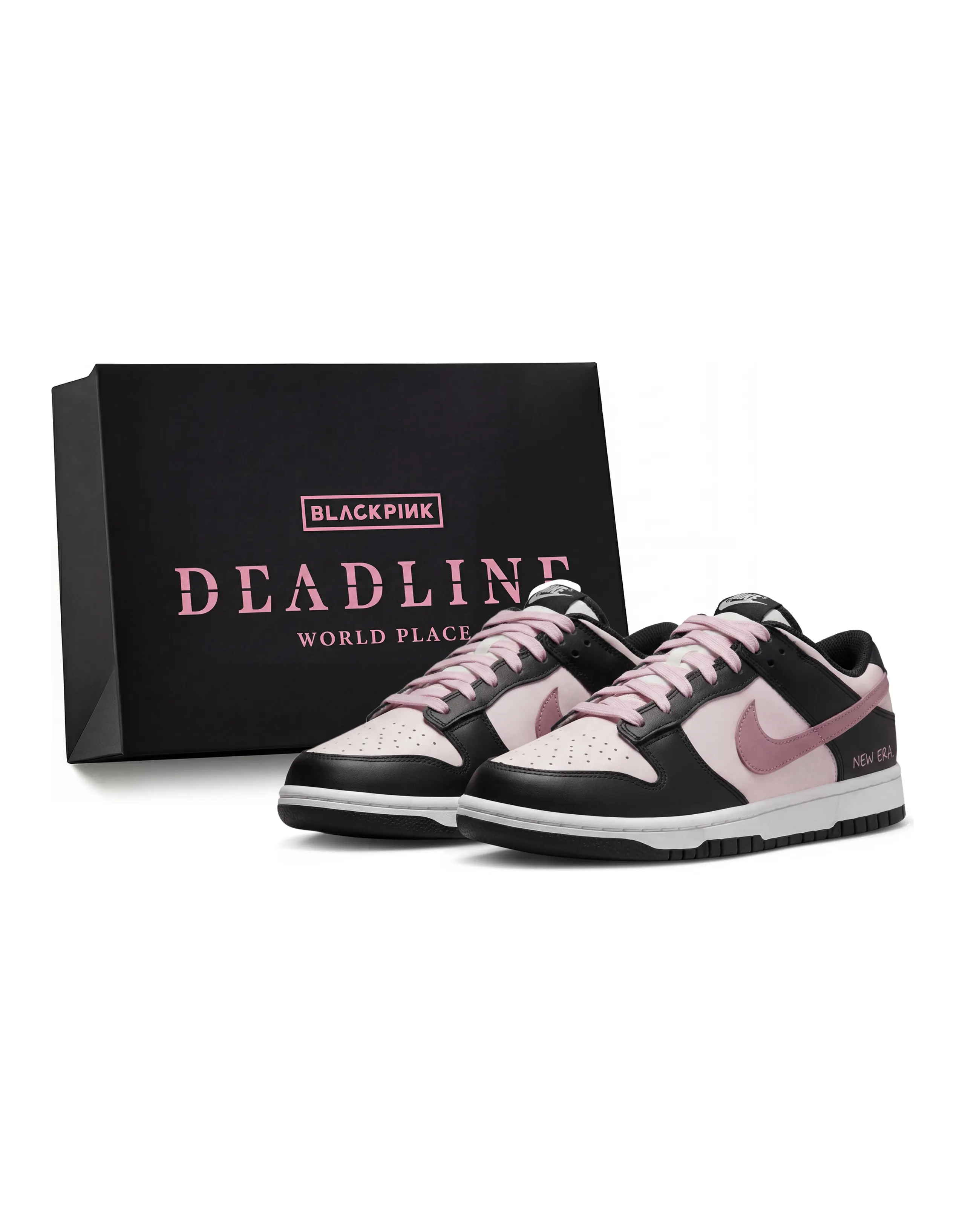 [Custom Sneakers] Nike Dunk "BlackPink" Pink Lemon Light Cream Gift Bag Girlfriend Atmosphere Seasonless Versatile Commute Cool Sweet Girl Age-Defying Gentle Wear-Resistant Low-Top Skate Shoes Unisex Black Pink