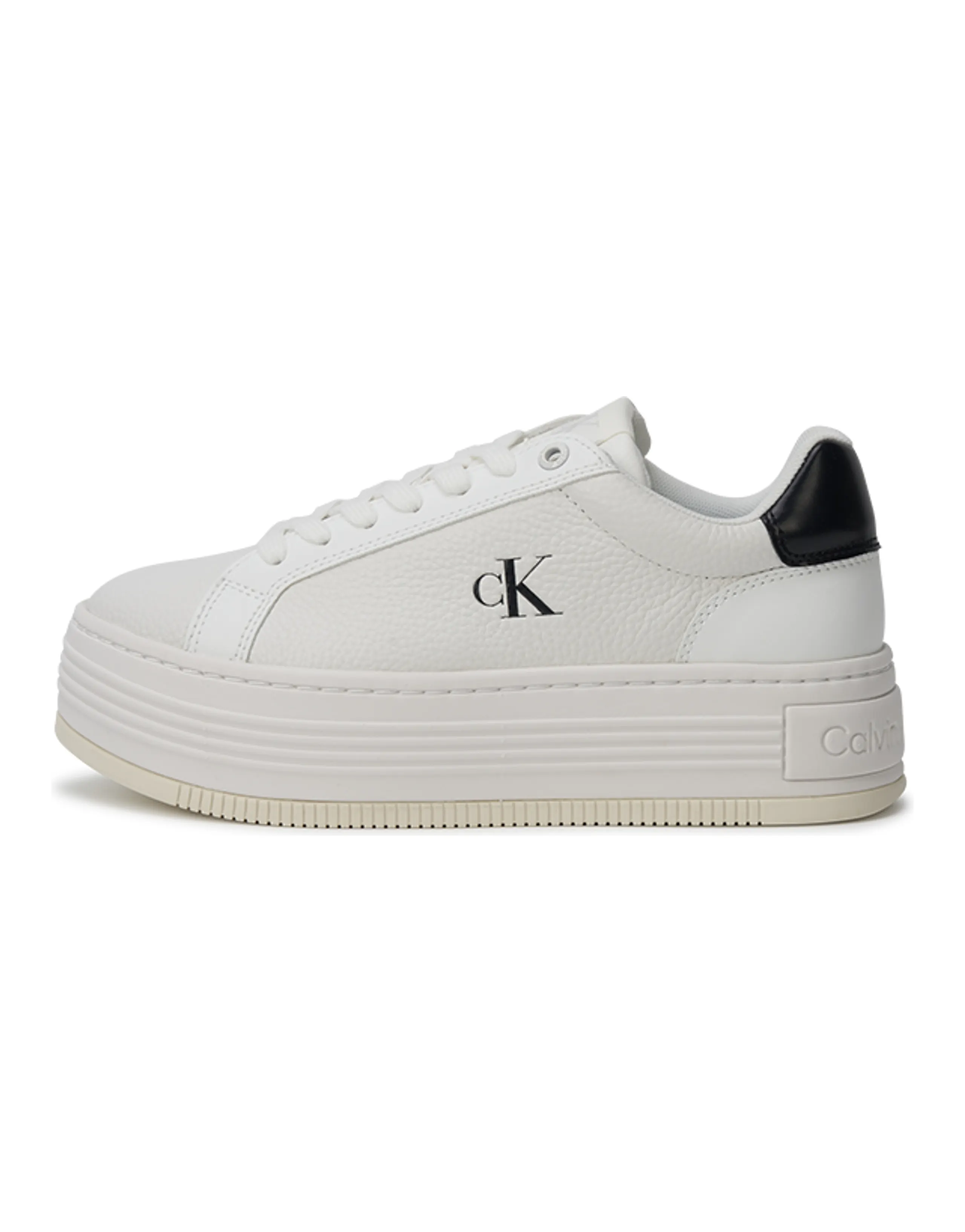 CKJ CALVIN KLEIN JEANS Leather Patch Print Platform Mid-Top Sneakers Women's White/Black