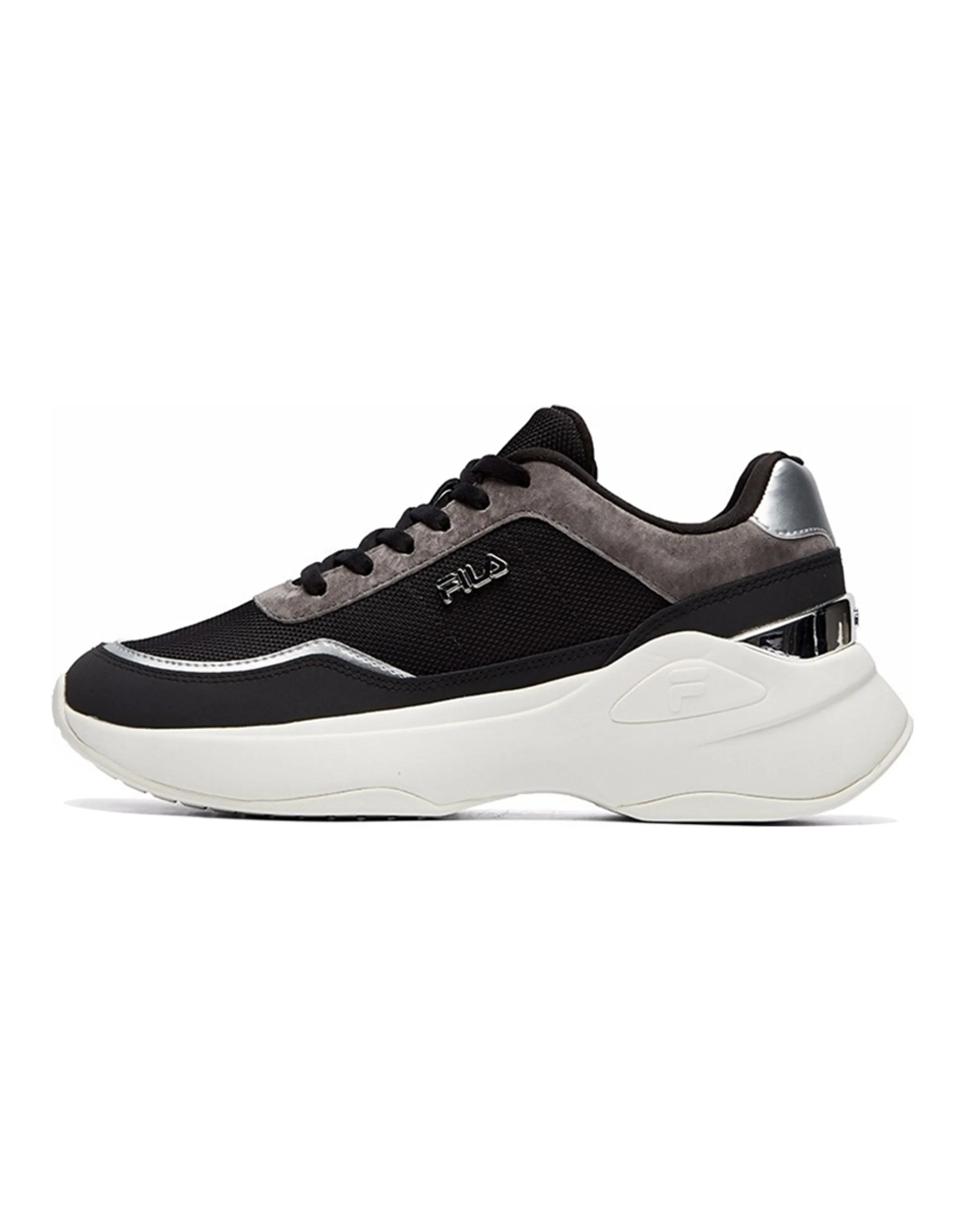 FILA Cushioned Wear-Resistant Height Increasing Low-Top Casual Shoes Women's Black Gray