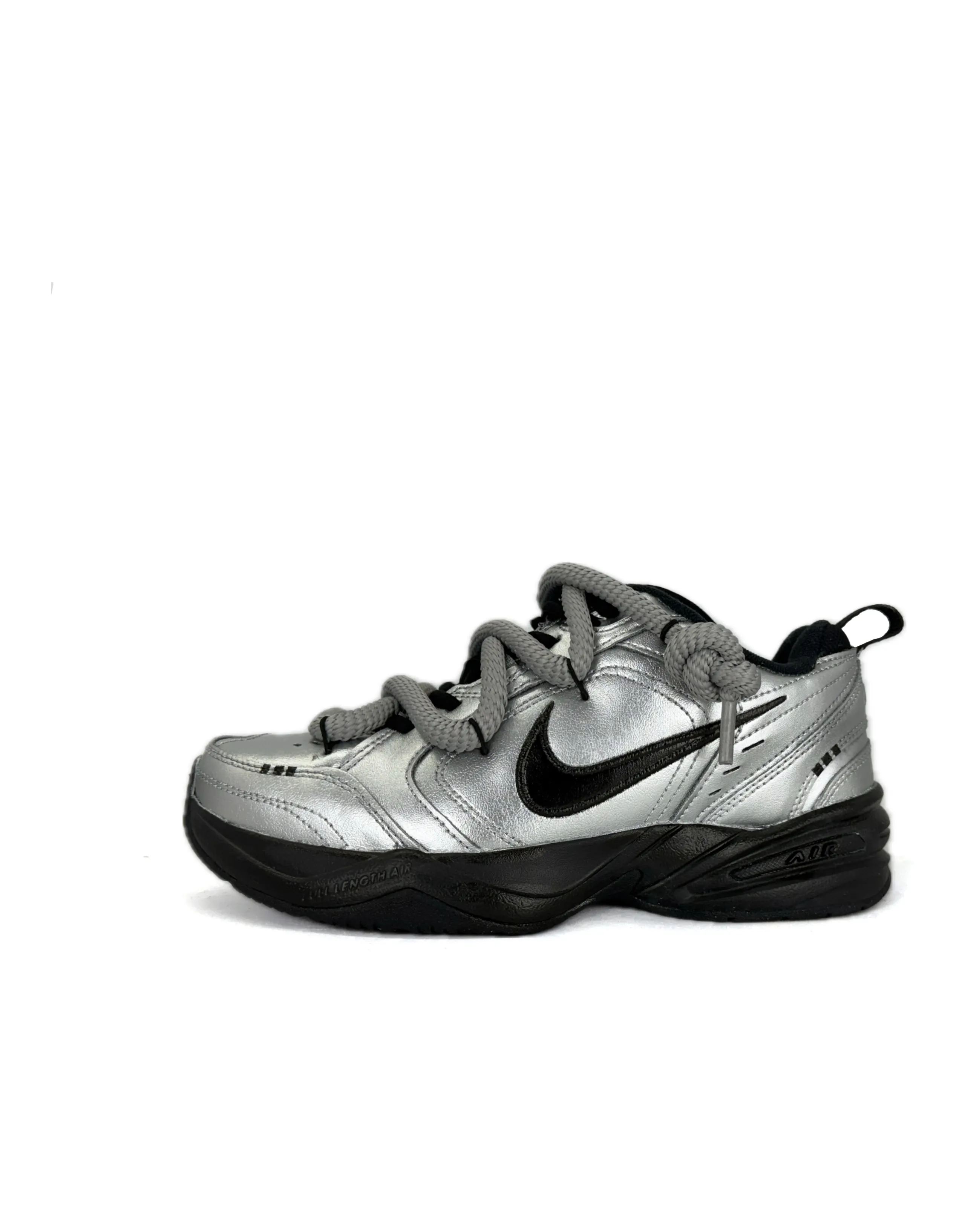 Custom Sneakers Nike Air Monarch 4 Corgi's Fantasy Liquid Silver Avant-Garde Deconstruction Trendy Versatile Wear-Resistant Low-Top Dad Shoes Unisex Silver