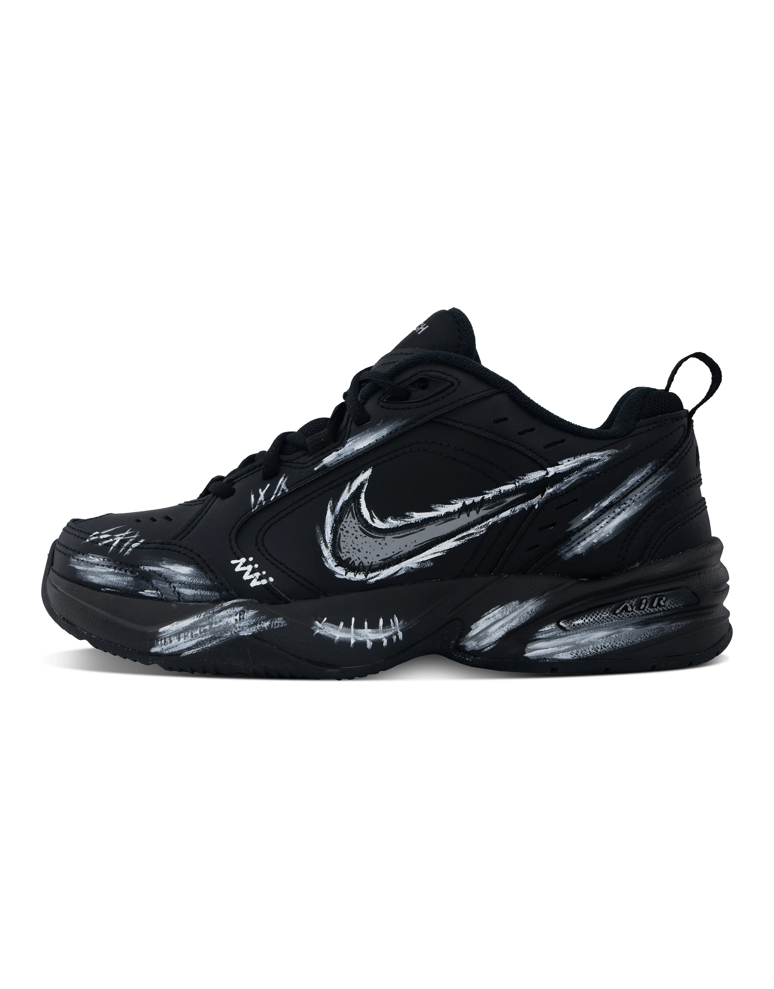 Custom Sneakers Nike Air Monarch 4 Versatile Trendy Graffiti Wear-Resistant Low-Top Dad Shoes Unisex Black White