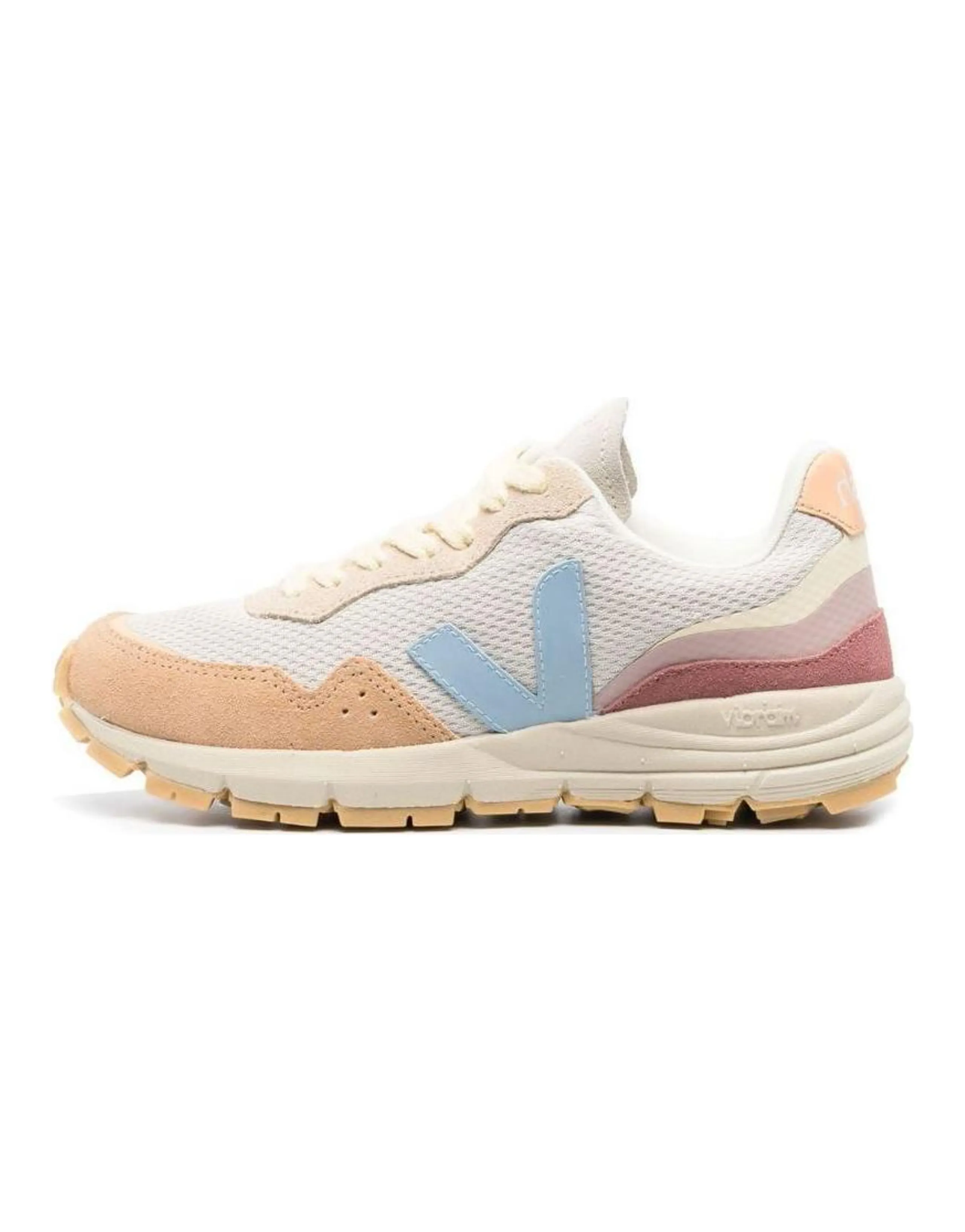 VEJA Women's Beige Blue Red Fabric Round Toe Lace-Up Low-Top Sneakers