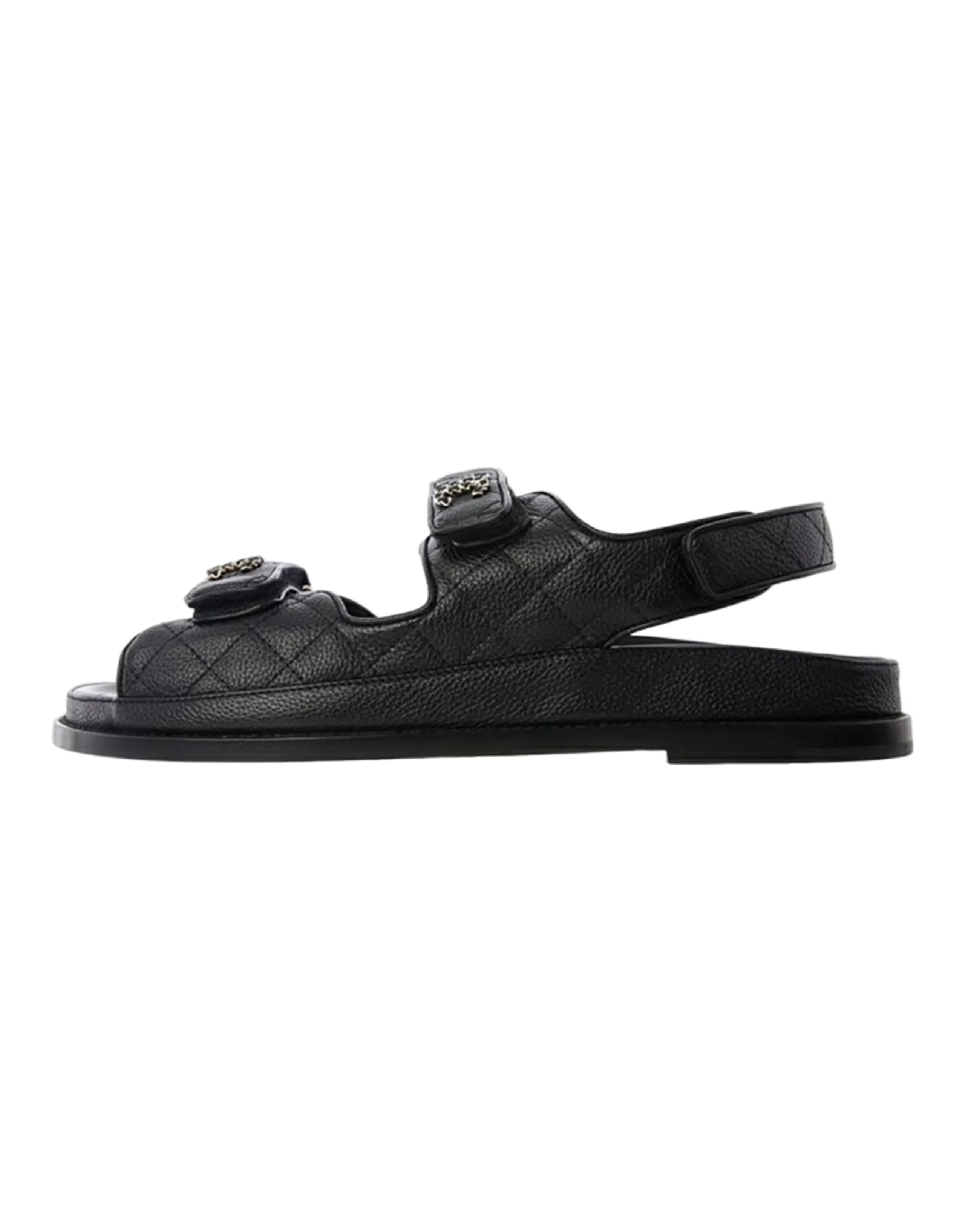 CHANEL Quilted Dad Sandal Black Leather Women's