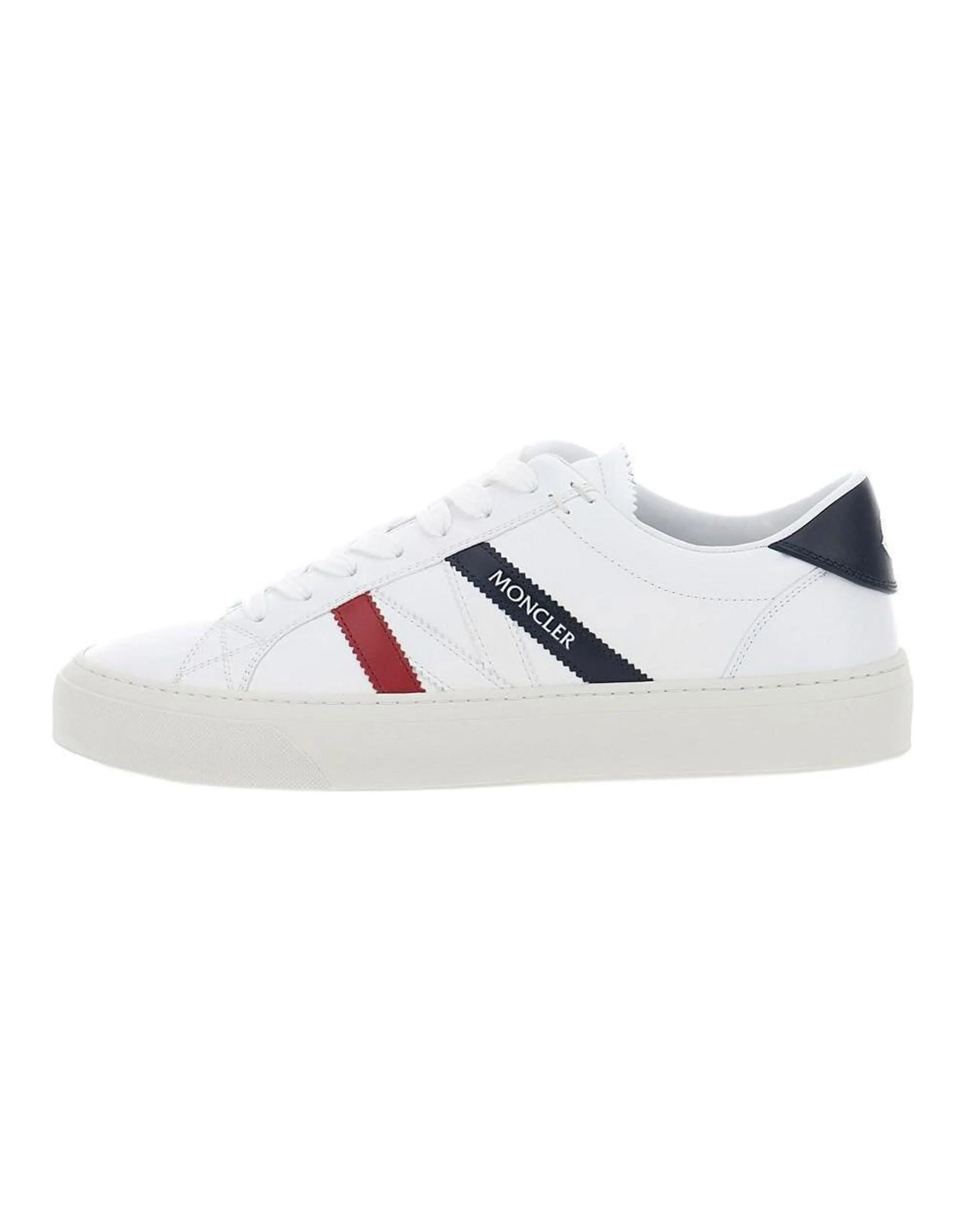 Moncler Monaco Leather Round Toe Lace-Up Flat Low-Top Sneakers Men's White