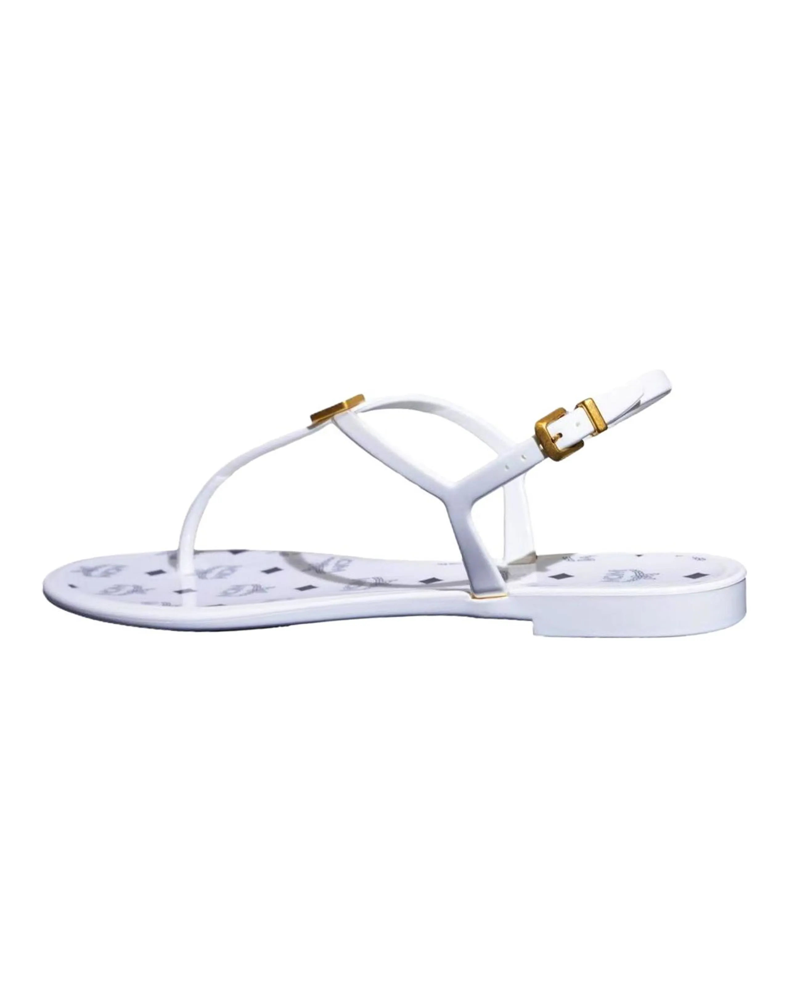 MCM Round Toe Buckle Pattern Jelly Single-Strap Sandals Women's White