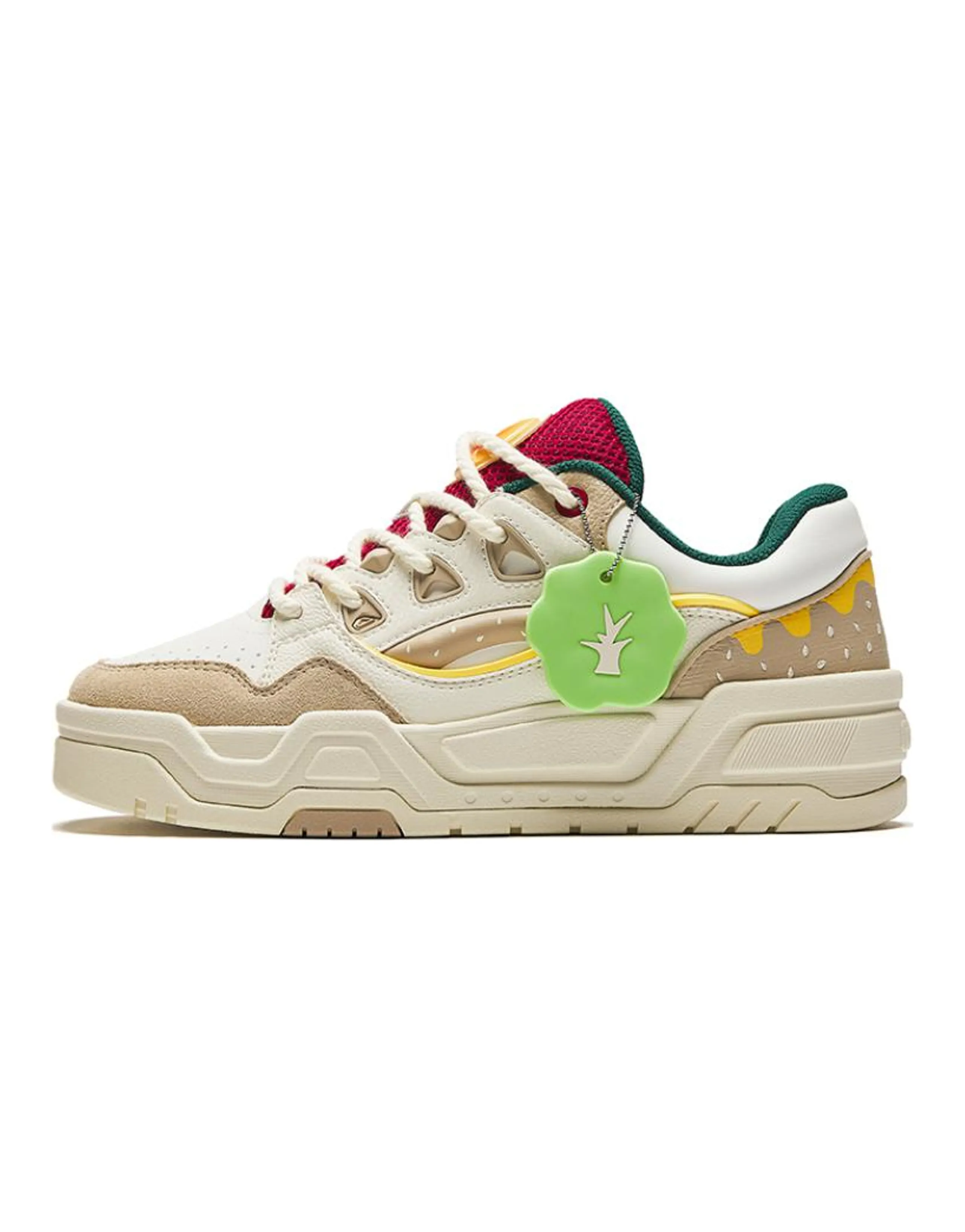 Anta Micro Sugar 2 Burger Slip-Resistant Lightweight Height Increasing Low-Top Skateboard Shoes Women's White Brown