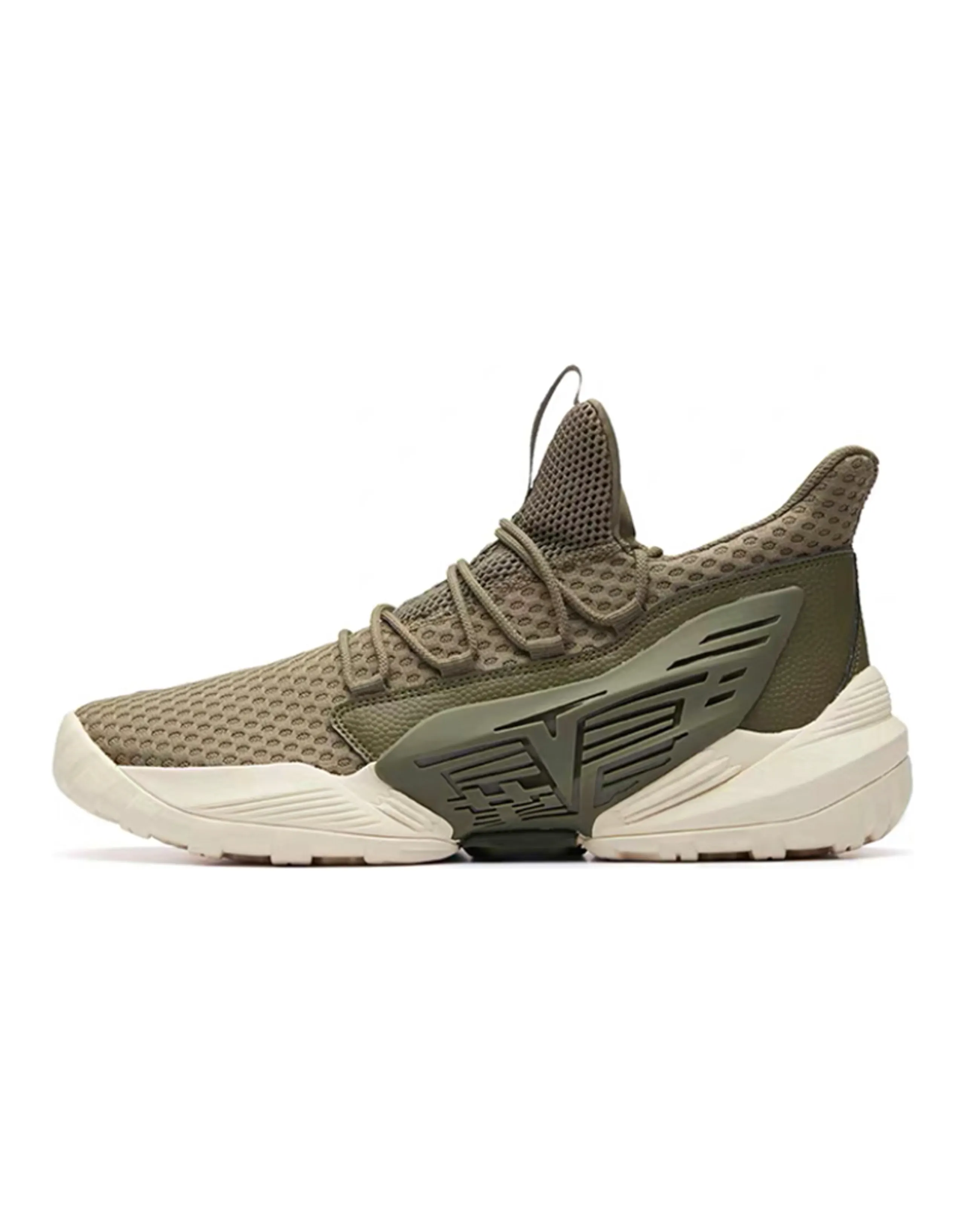 Anta Bada Shock Absorption Wear-Resistant Mid-Top Basketball Shoes Men's Khaki Green