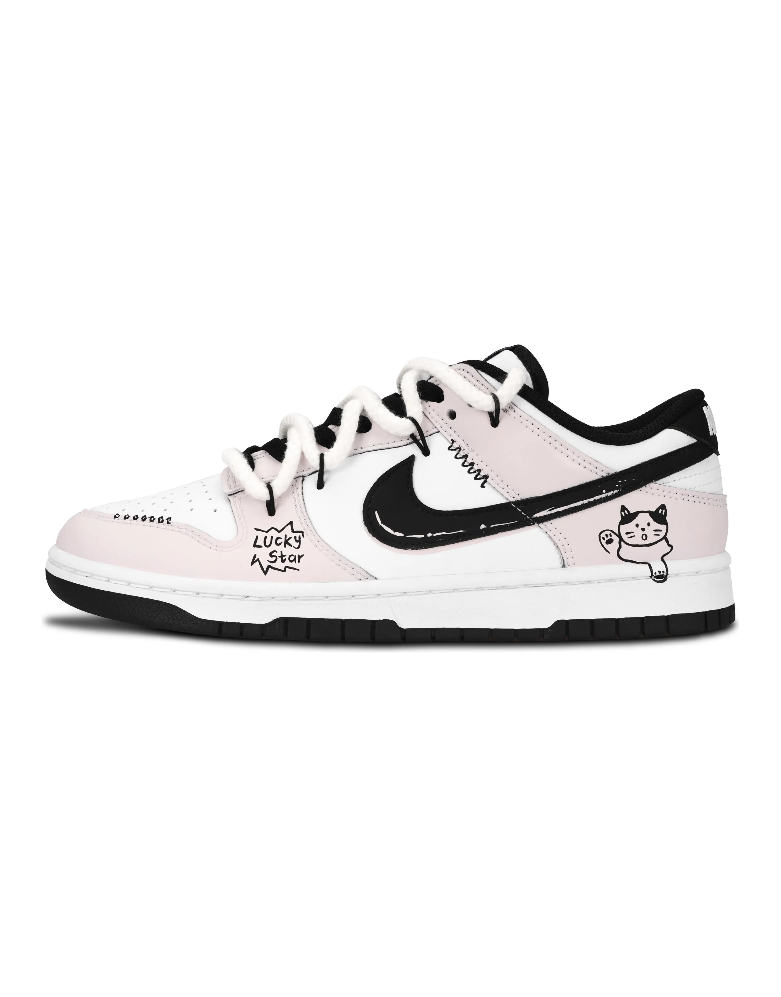 [Custom Sneakers] Nike Dunk Black-White Panda Pink Star Cat Leather Couple Versatile Daily Premium Niche Long-Term Low-Top Skate Shoes Unisex