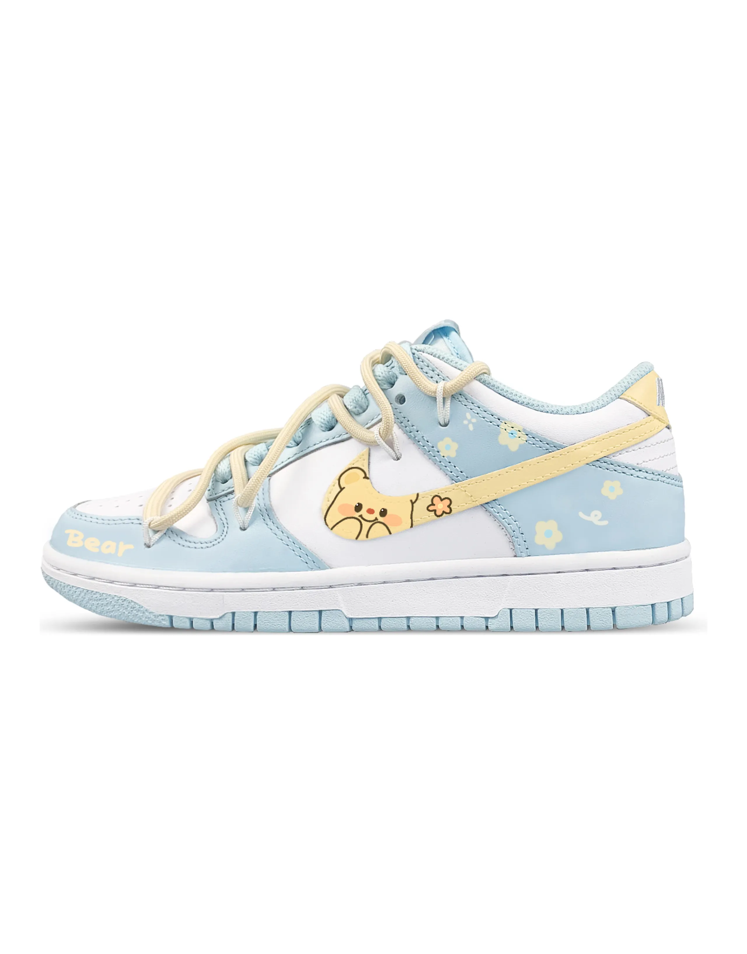 Nike Dunk Slip-Resistant Low-Top Skateboard Shoes GS White Blue Yellow