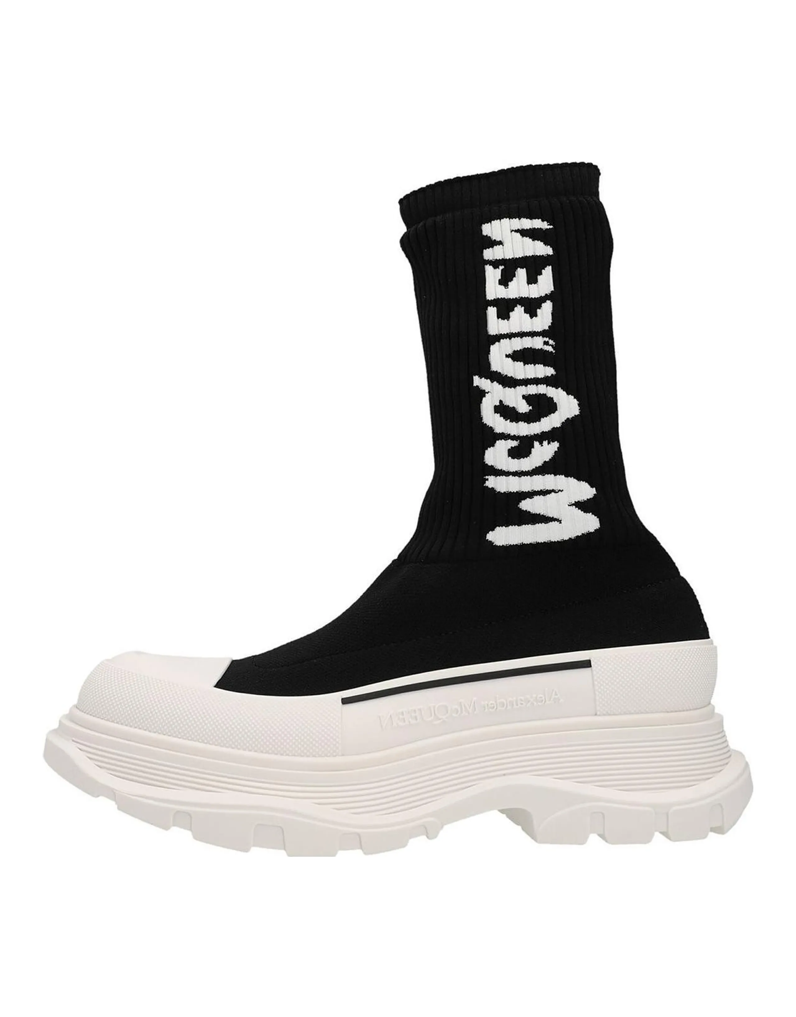 Alexander McQueen Logo Intarsia Chunky Sock Sneaker Black Ice Women's