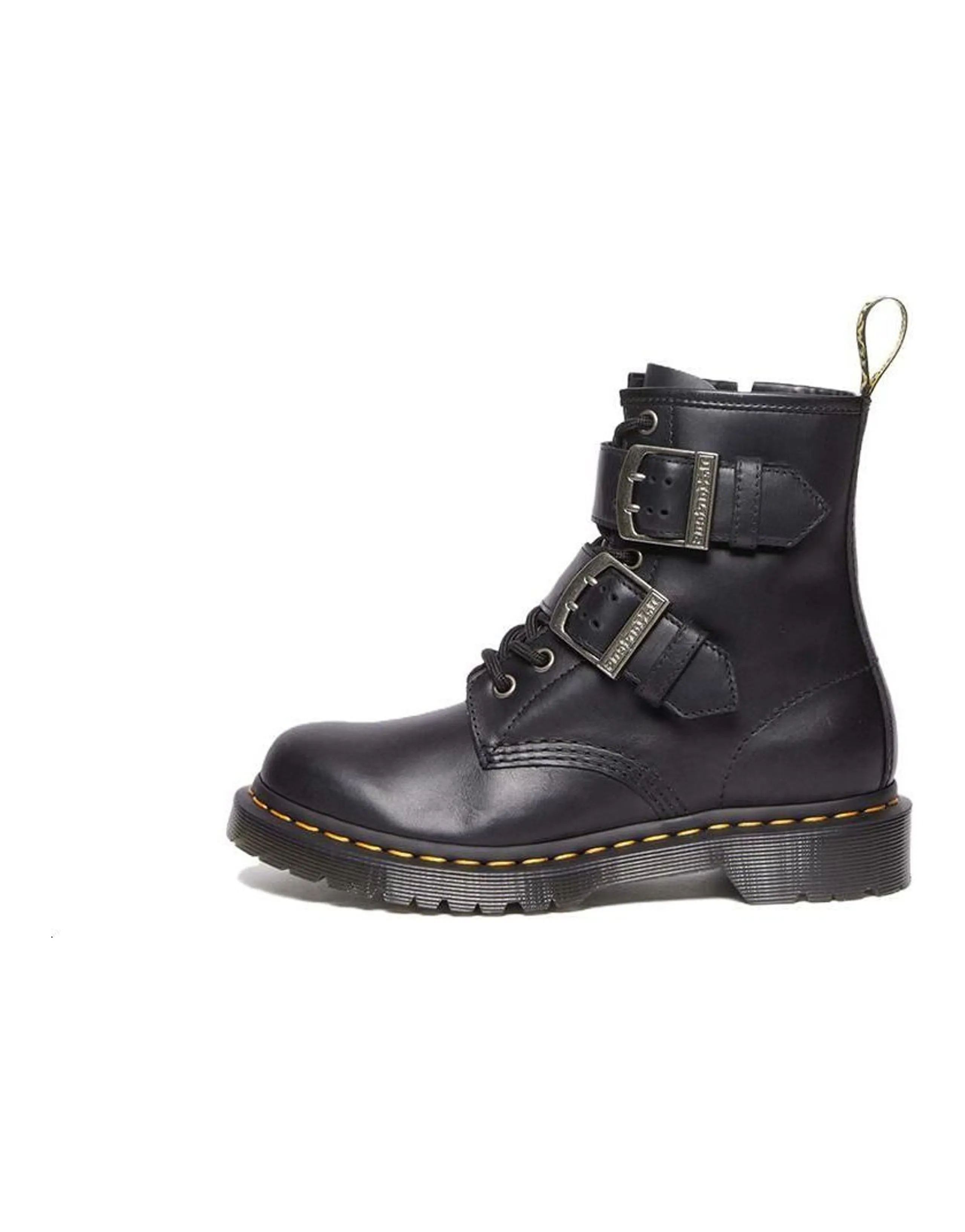 Dr.Martens 1460 Buckle Pull Up Leather Lace Up Boots 'Black Silver' Women's