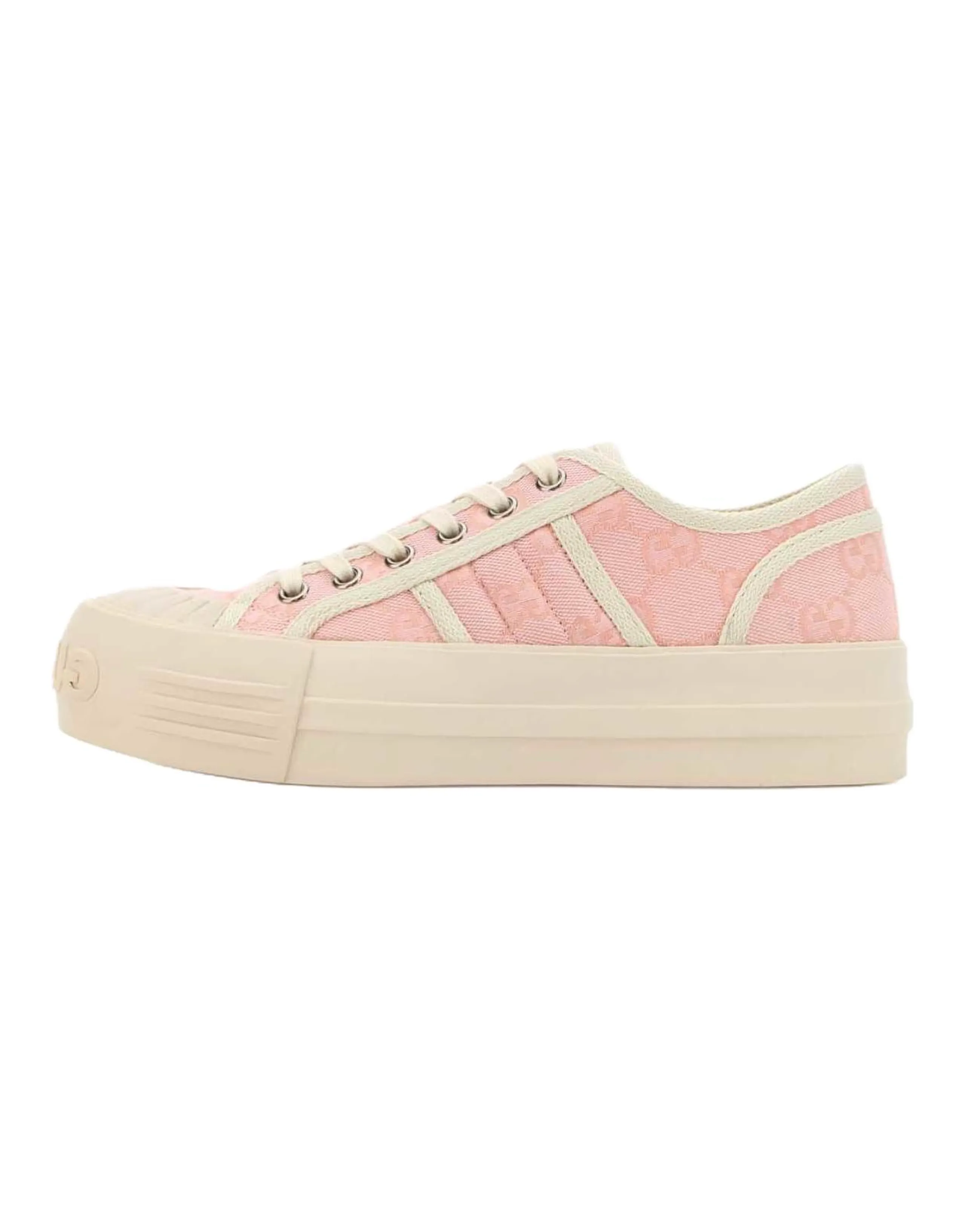GUCCI Canvas Lace-Up Round Toe Low-Top Skate Shoes Women's Pink