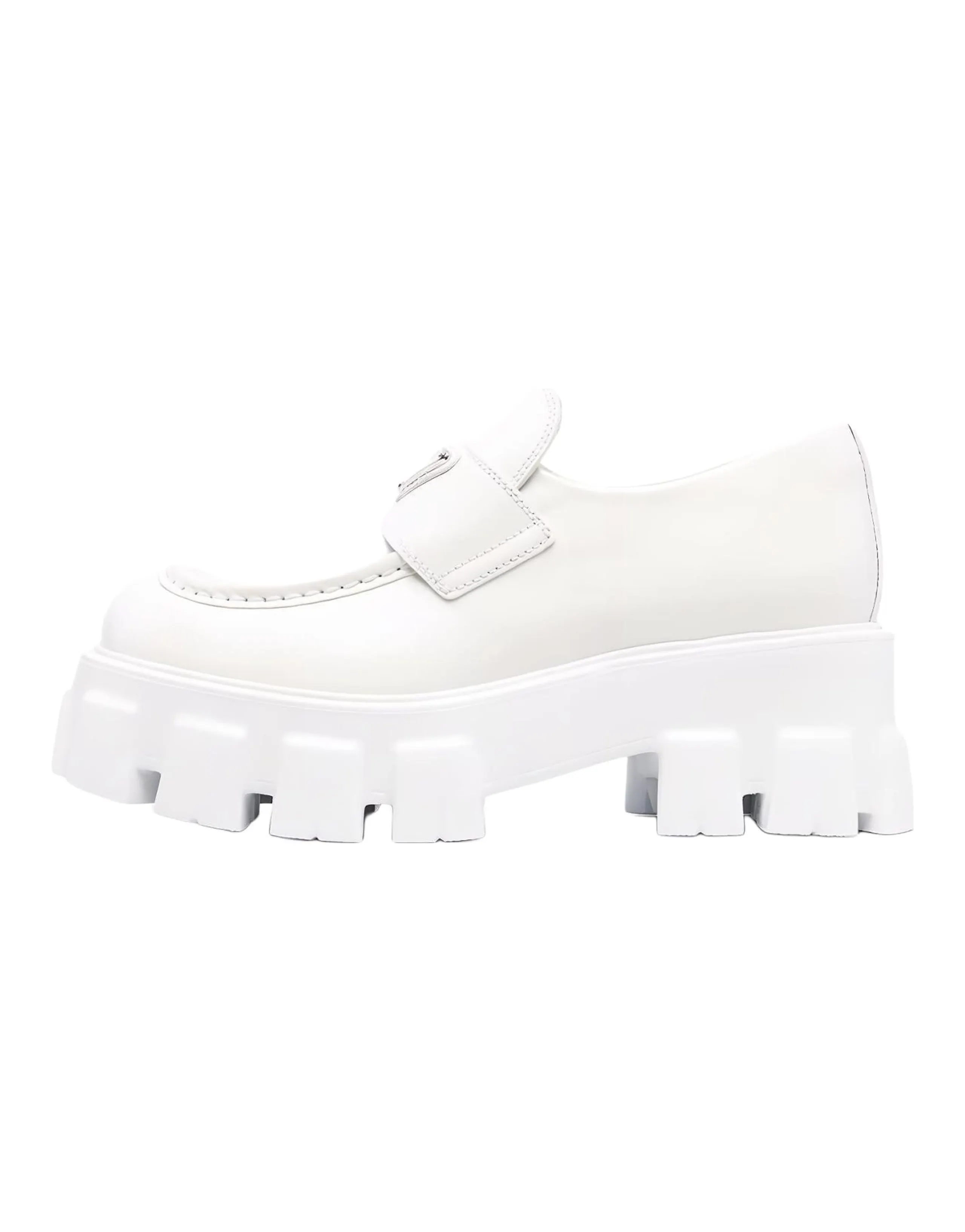 PRADA Monolith Triangle Logo Embellished Round Toe Rubber Platform Shoes Women's White