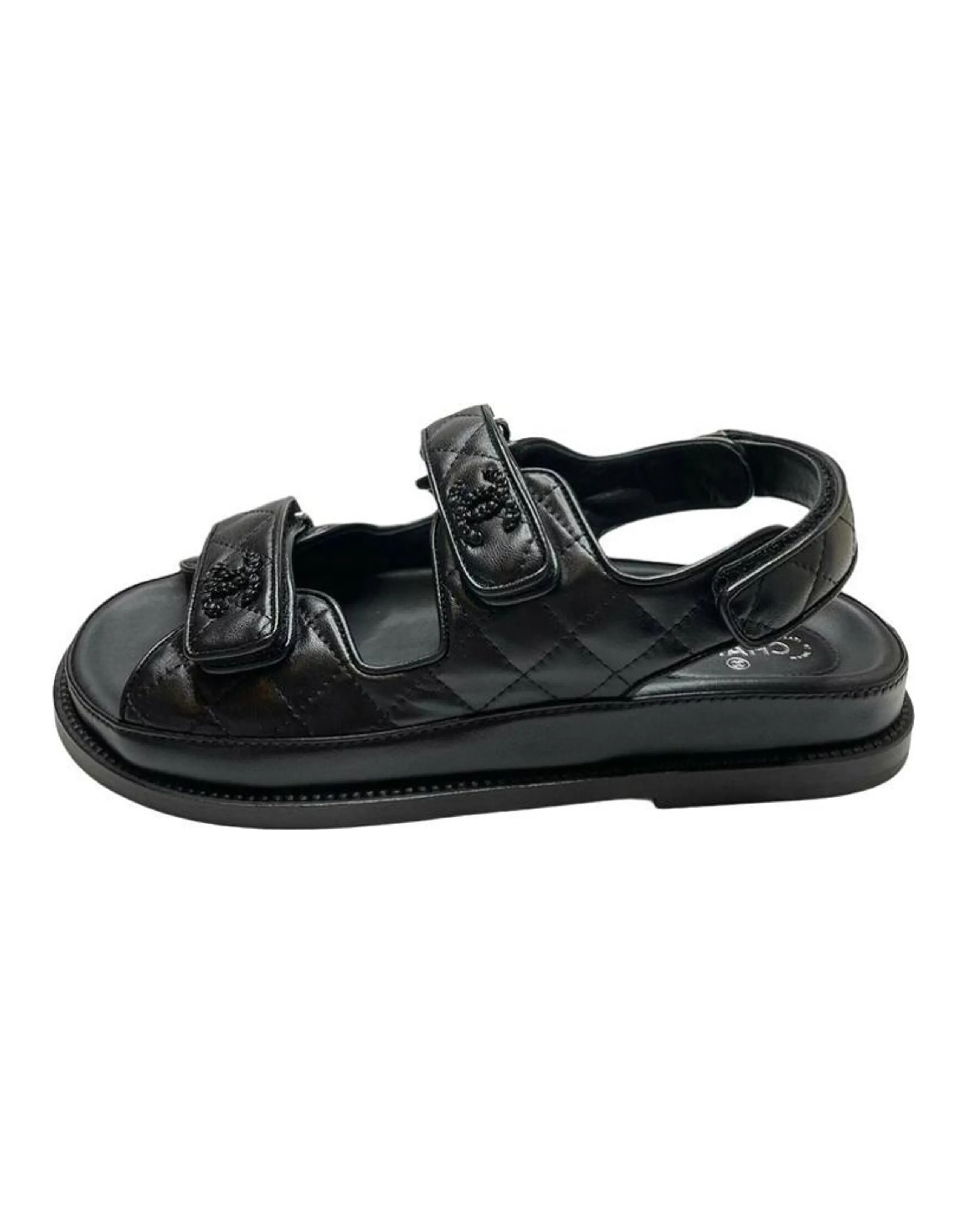 CHANEL Simple Casual Single Strap Sandals Women's Black