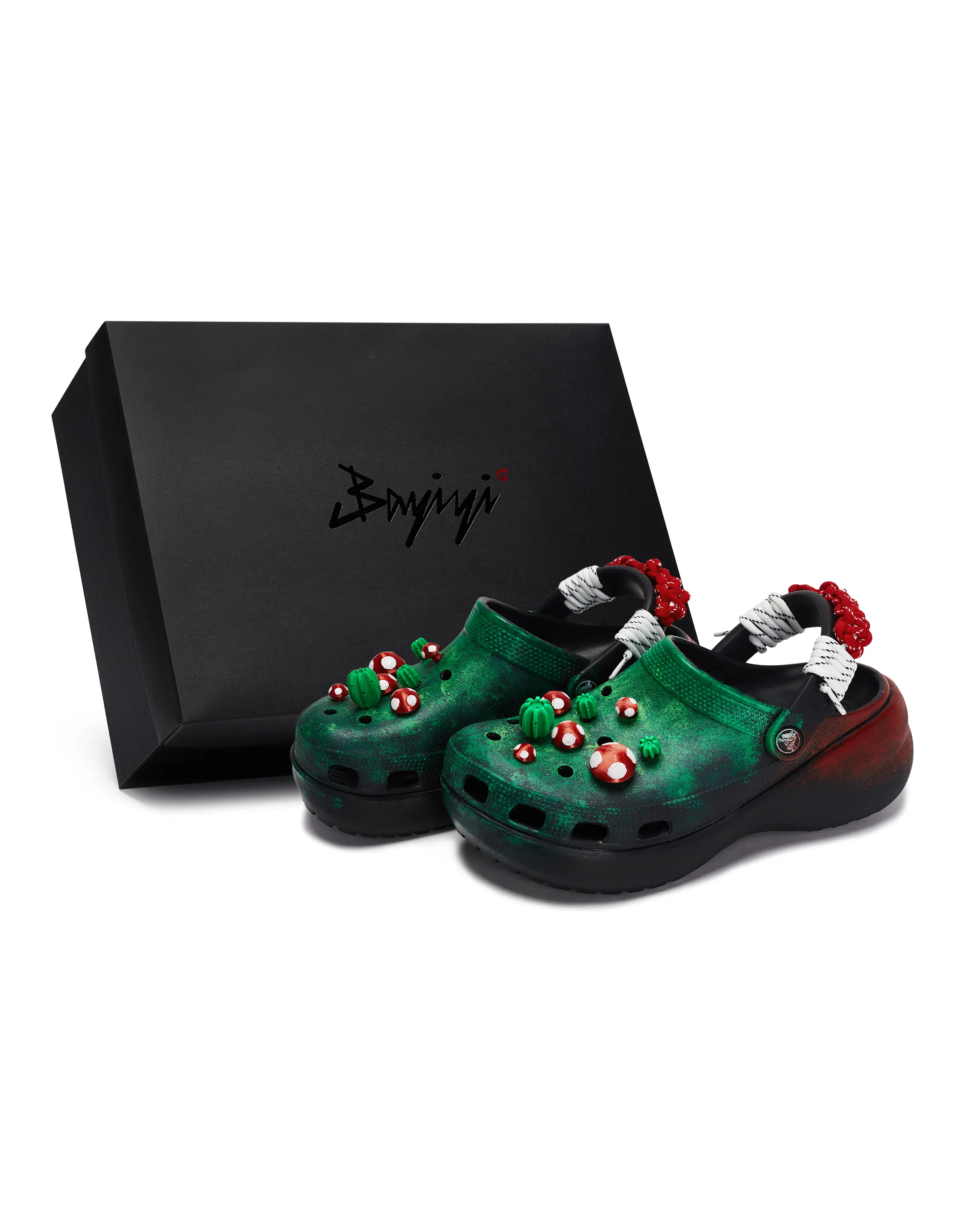 [Custom Shoes] Crocs Classic Platform Clog 811 Manufacturing Red Umbrella Special Box Red Mushroom Cactus 3D Printing Eco-Friendly Materials Detachable Accessories Clogs Women's Black Red Green
