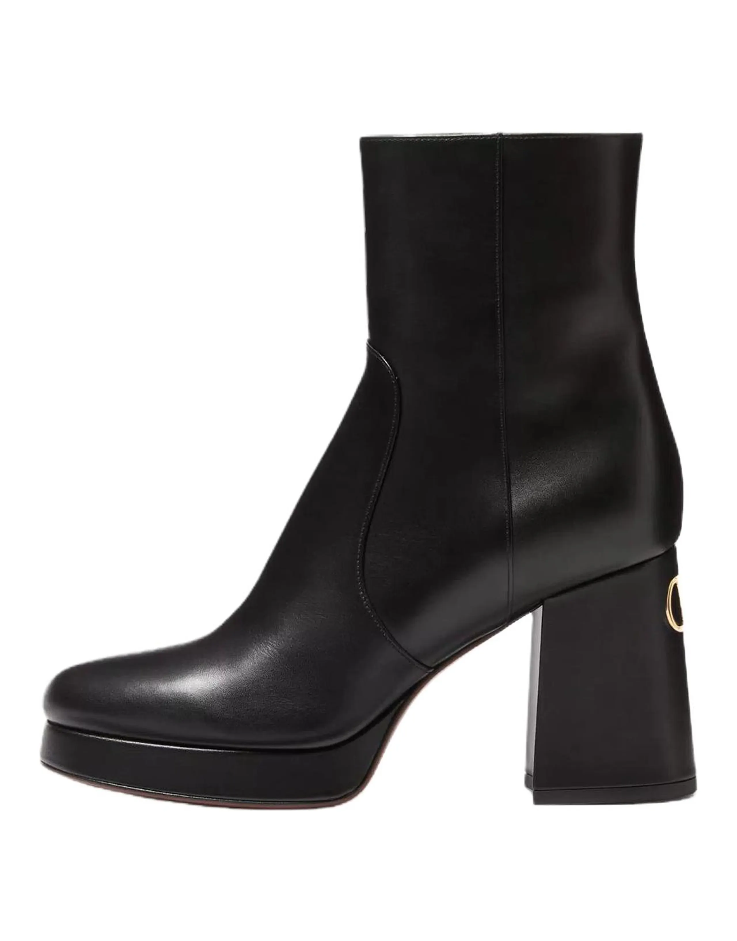 Valentino Fawcette Calfskin Platform Zip Ankle Boots Short Boots 9cm Women's Black