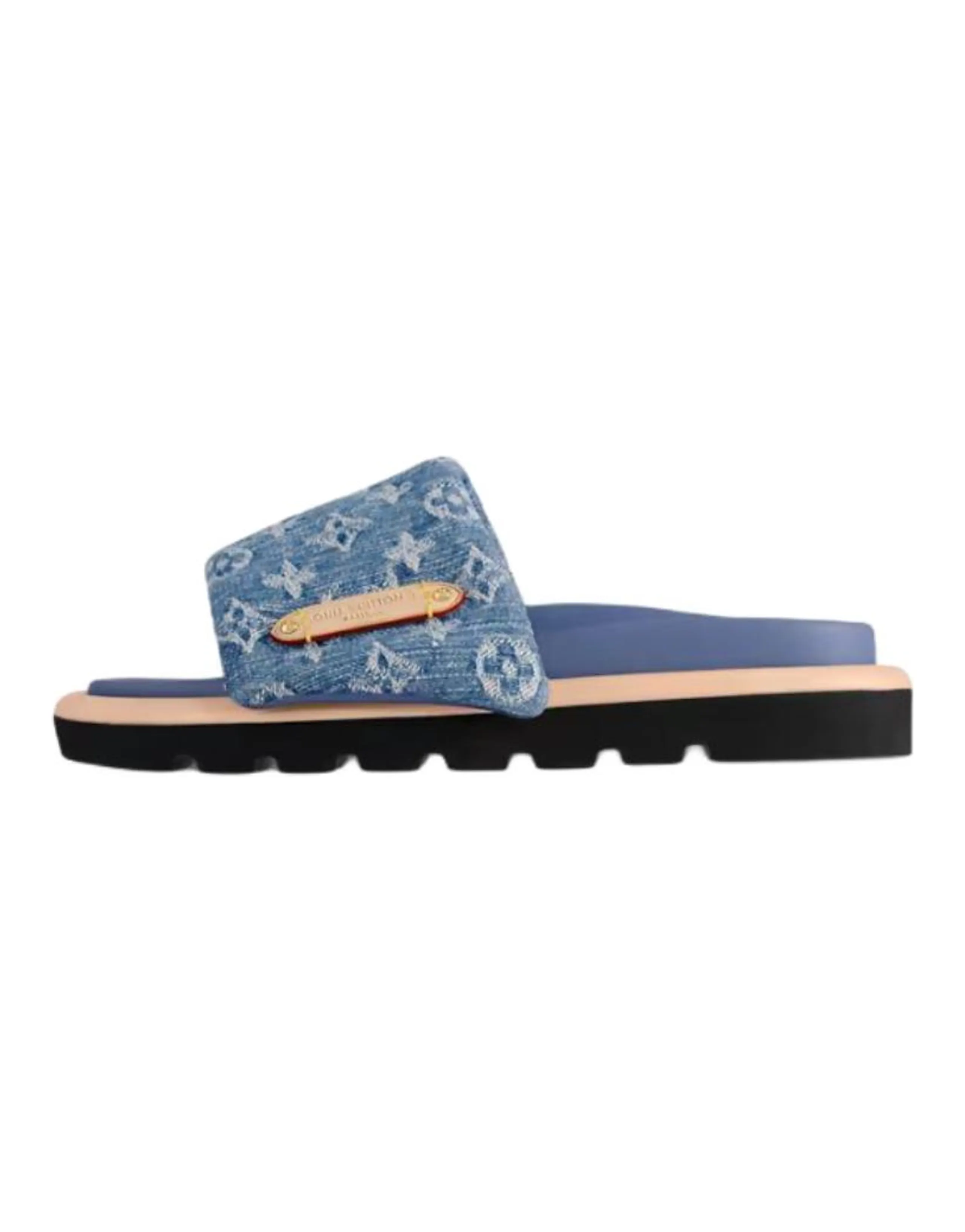 LOUIS VUITTON Pool Pillow Comfort Denim Round-Toe Flat Slide Sandals Women's Blue