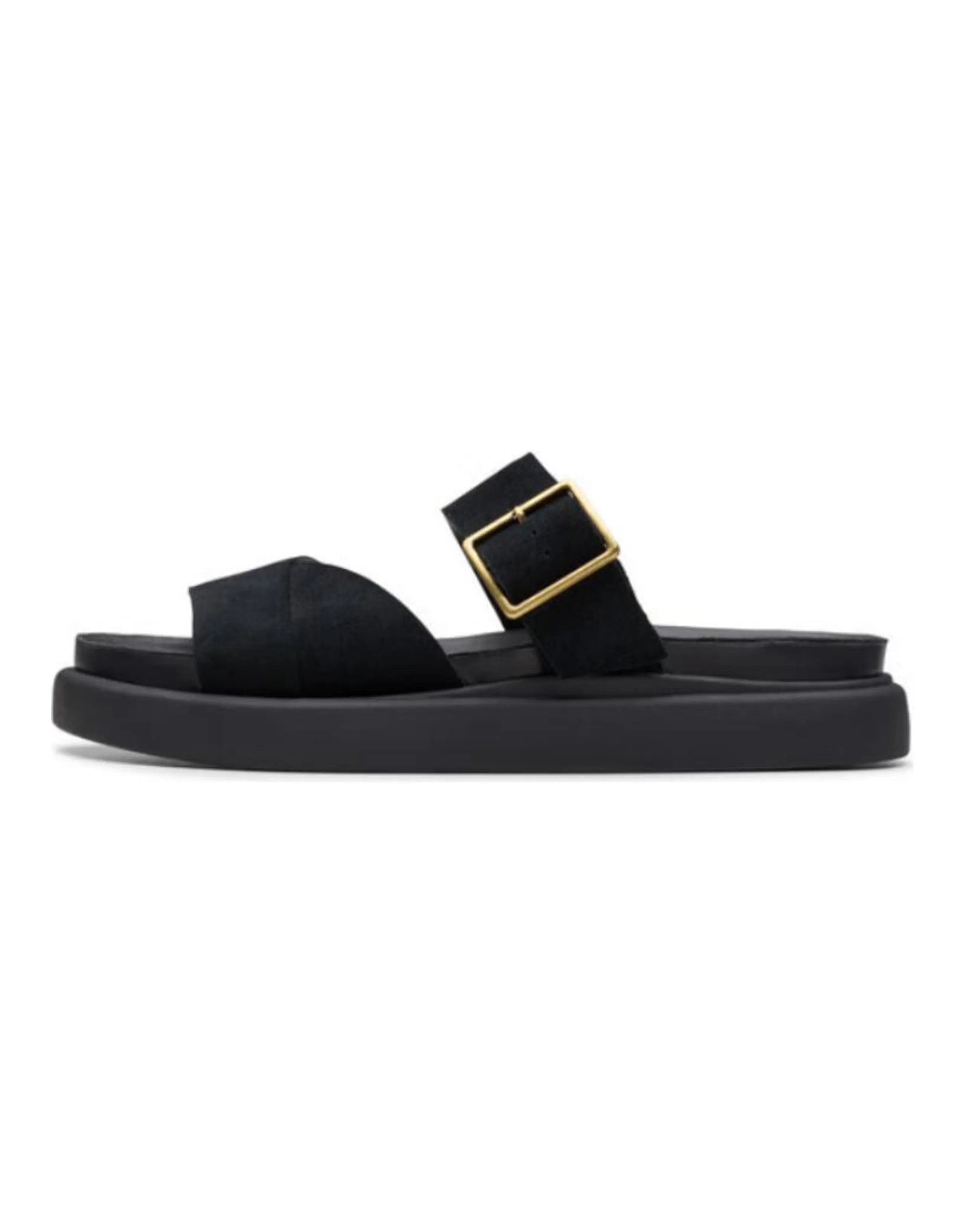 Clarks Originals Aristra Series Round Toe Platform Buckle Rubber Sole Anti-Slip Flip Flops Women's Black