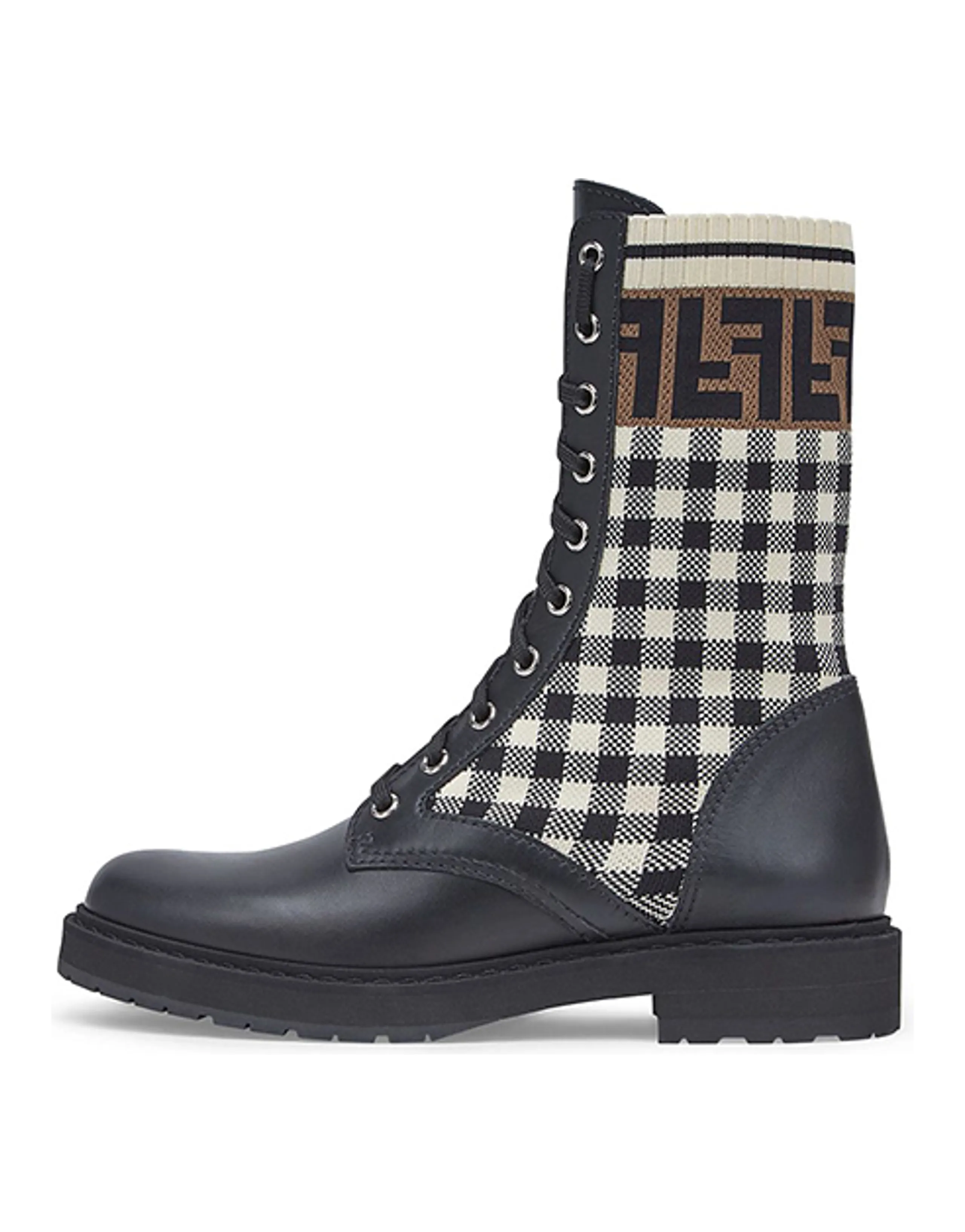 FENDI Women's FF Rockoko Biker Boot 'Black Checkerboard'