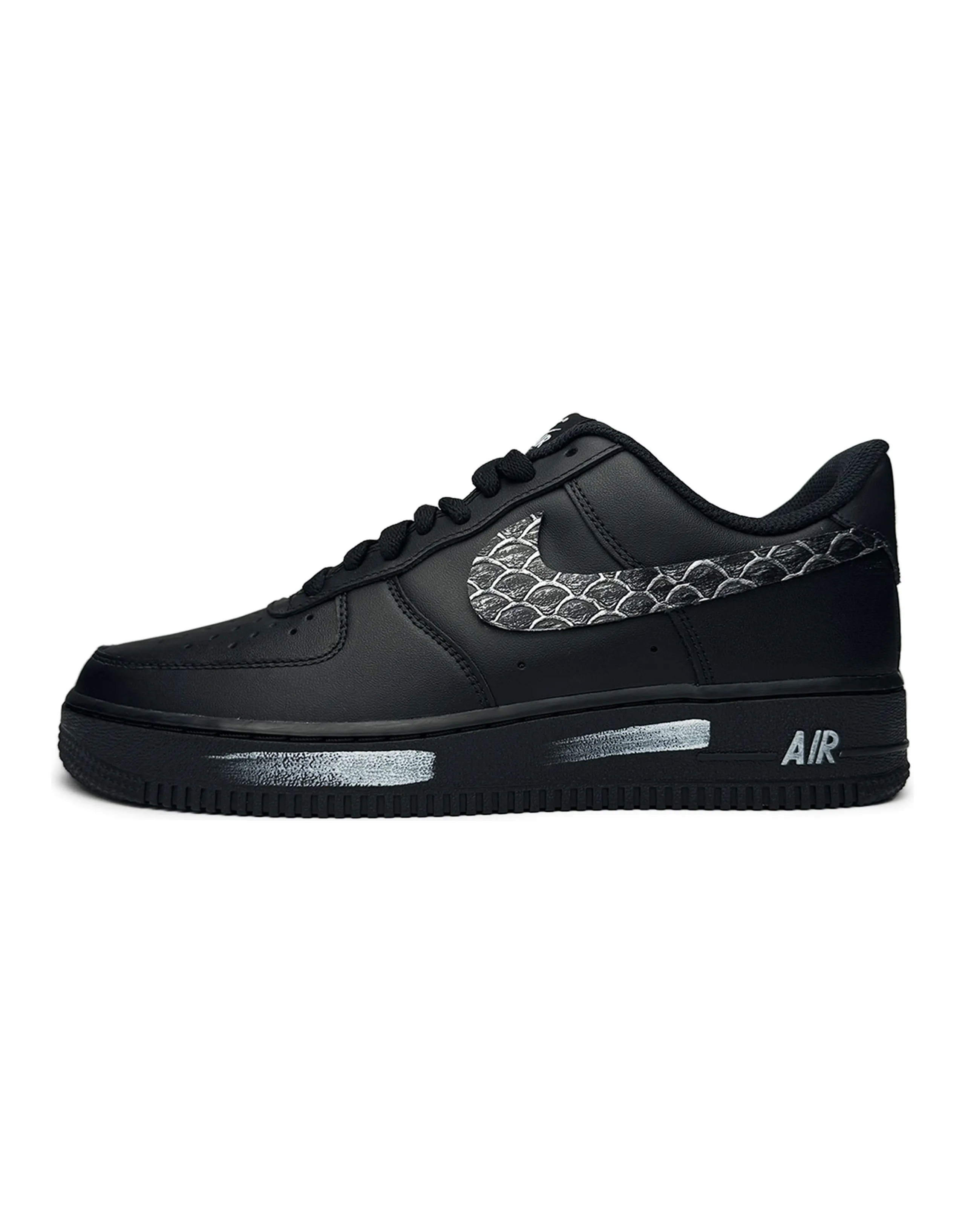 [Custom Sneakers] Nike Air Force 1 Silver Scales Comfortable Versatile Low-Top Sneakers Unisex Black Silver