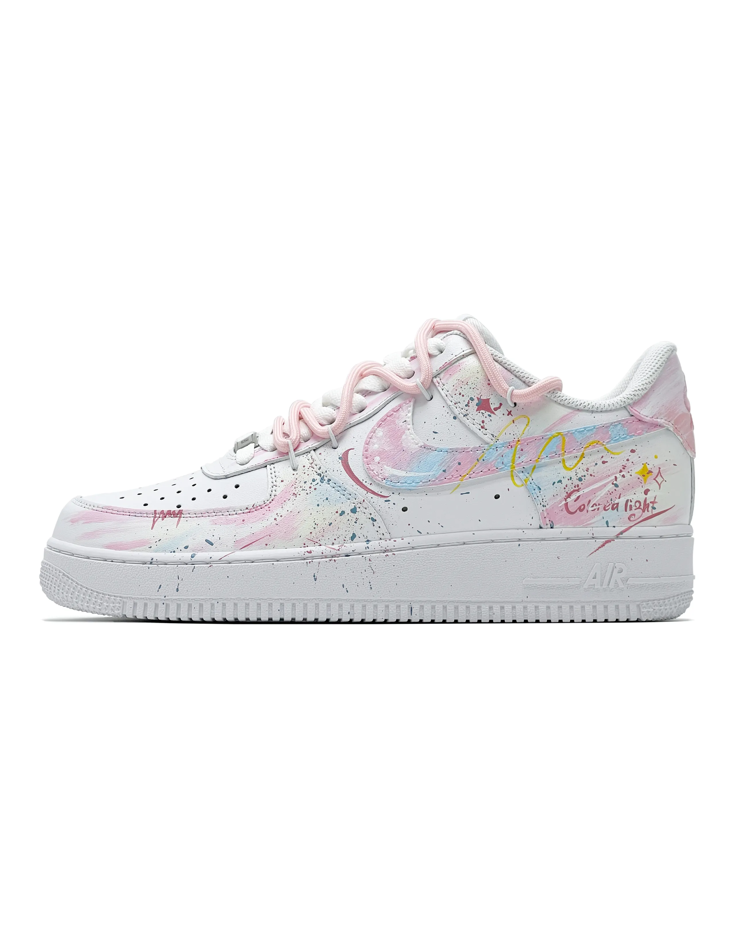 Custom Sneakers Nike Air Force 1 Cow Leather 'Star Wish' Hand-Painted Graffiti Low-Top Casual Shoes Women's Pink