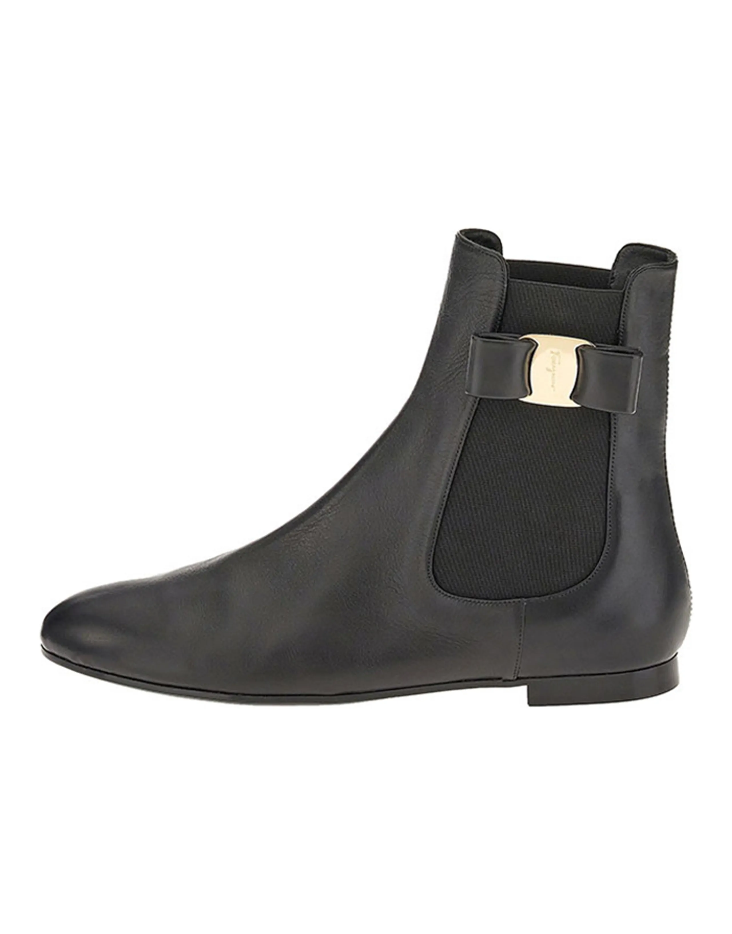 FERRAGAMO Vara Top Grain Leather Patchwork Satin Short Chelsea Boots Women's Black