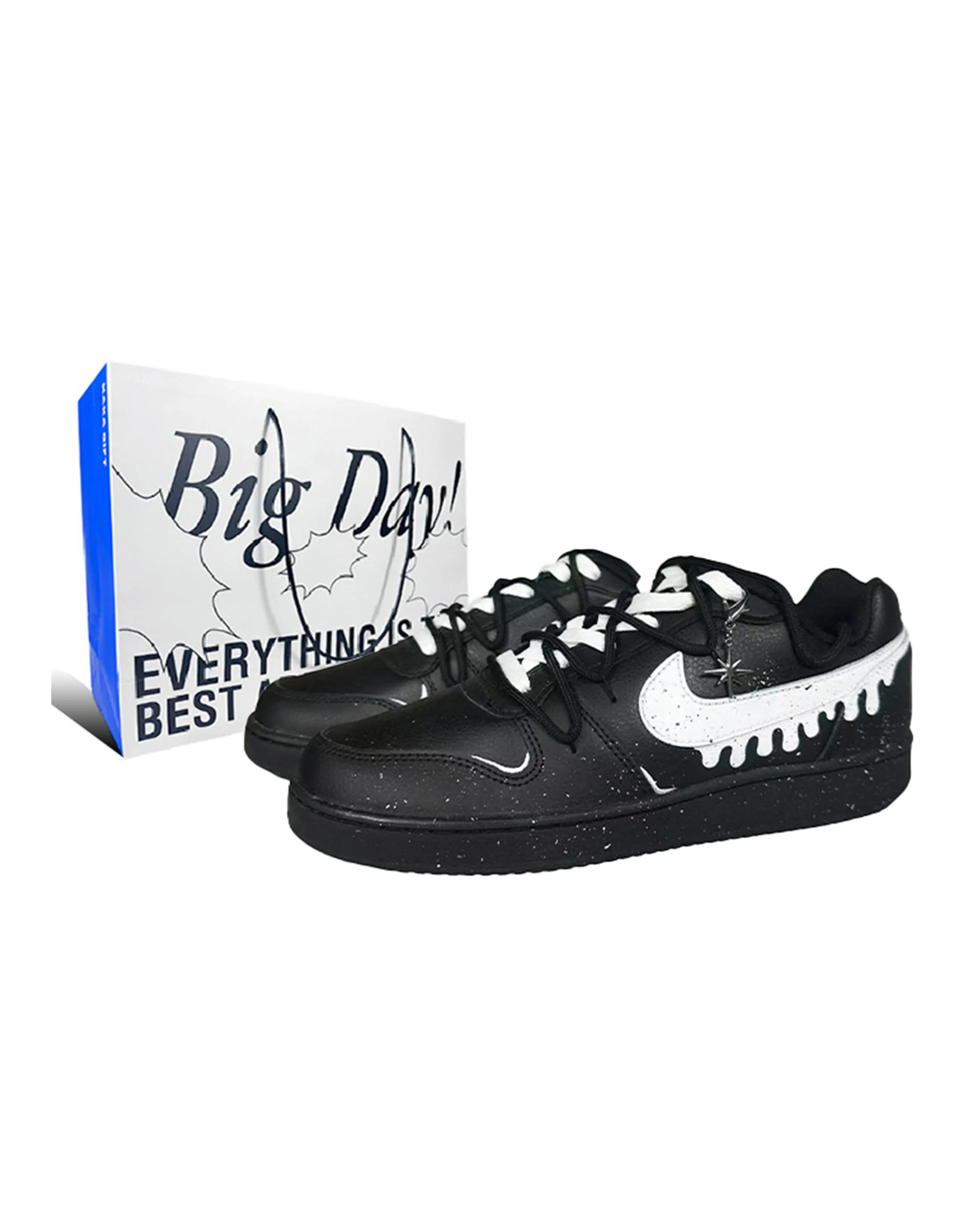 Nike EBERNON Anti-Slip Wear-Resistant Low-Top Skateboard Shoes Men's Black White