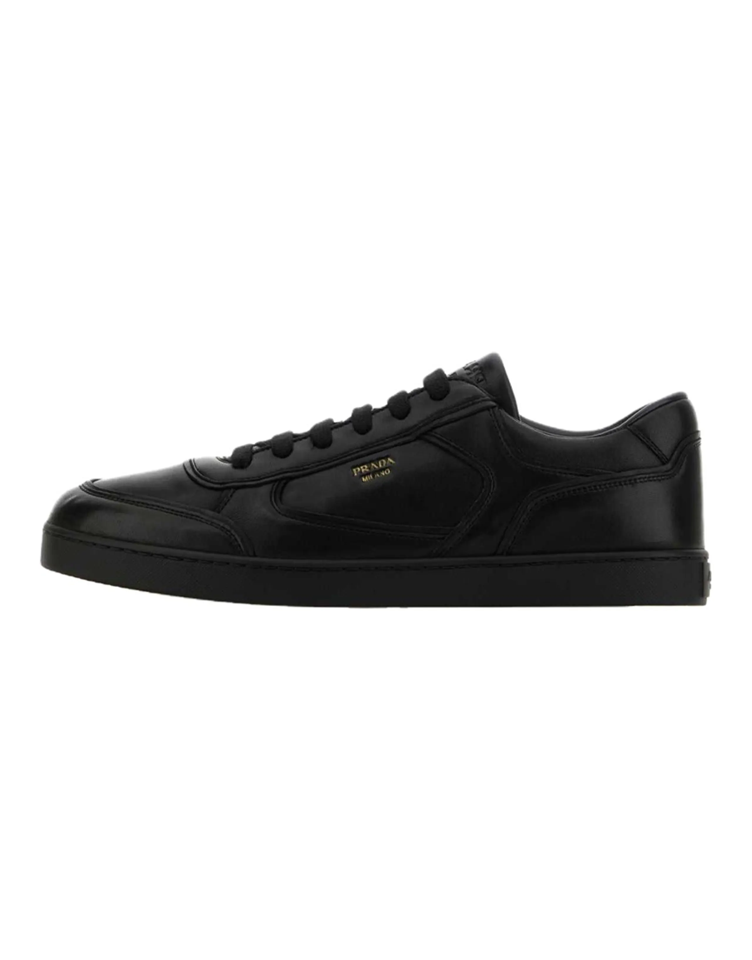 PRADA Leather Round Toe Lace-Up Flat Low-Top Sneakers Men's Black