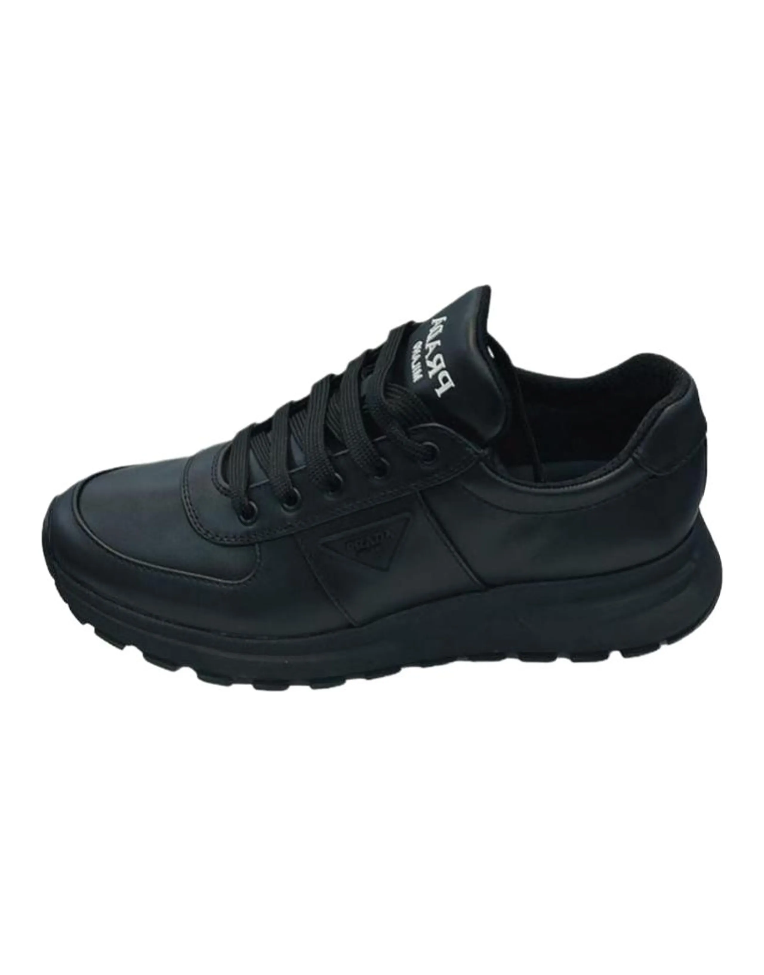 PRADA Round-Toe Lace-Up Logo Low-Top Casual Shoes Men's Black
